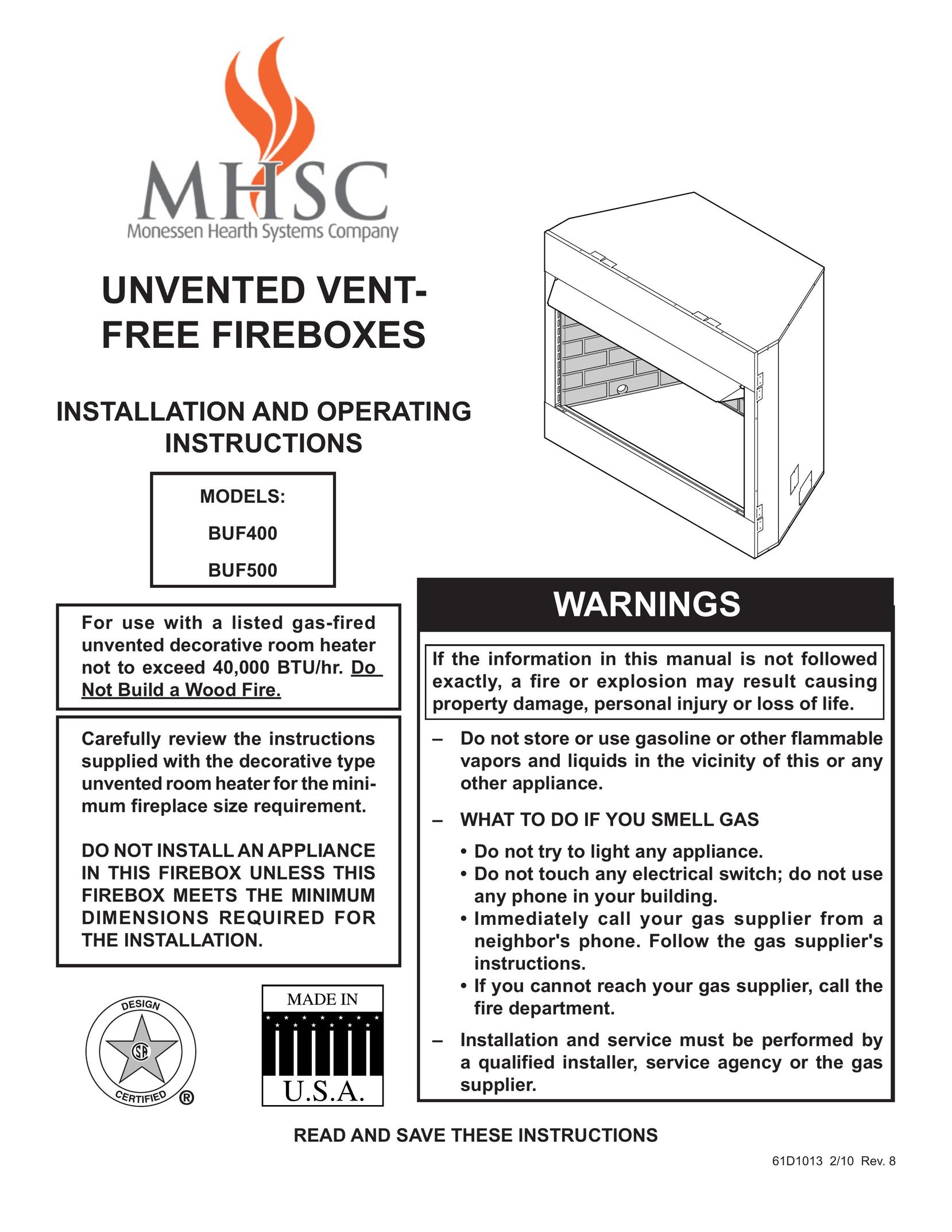 Monessen Hearth BUF500 Electric Heater User Manual