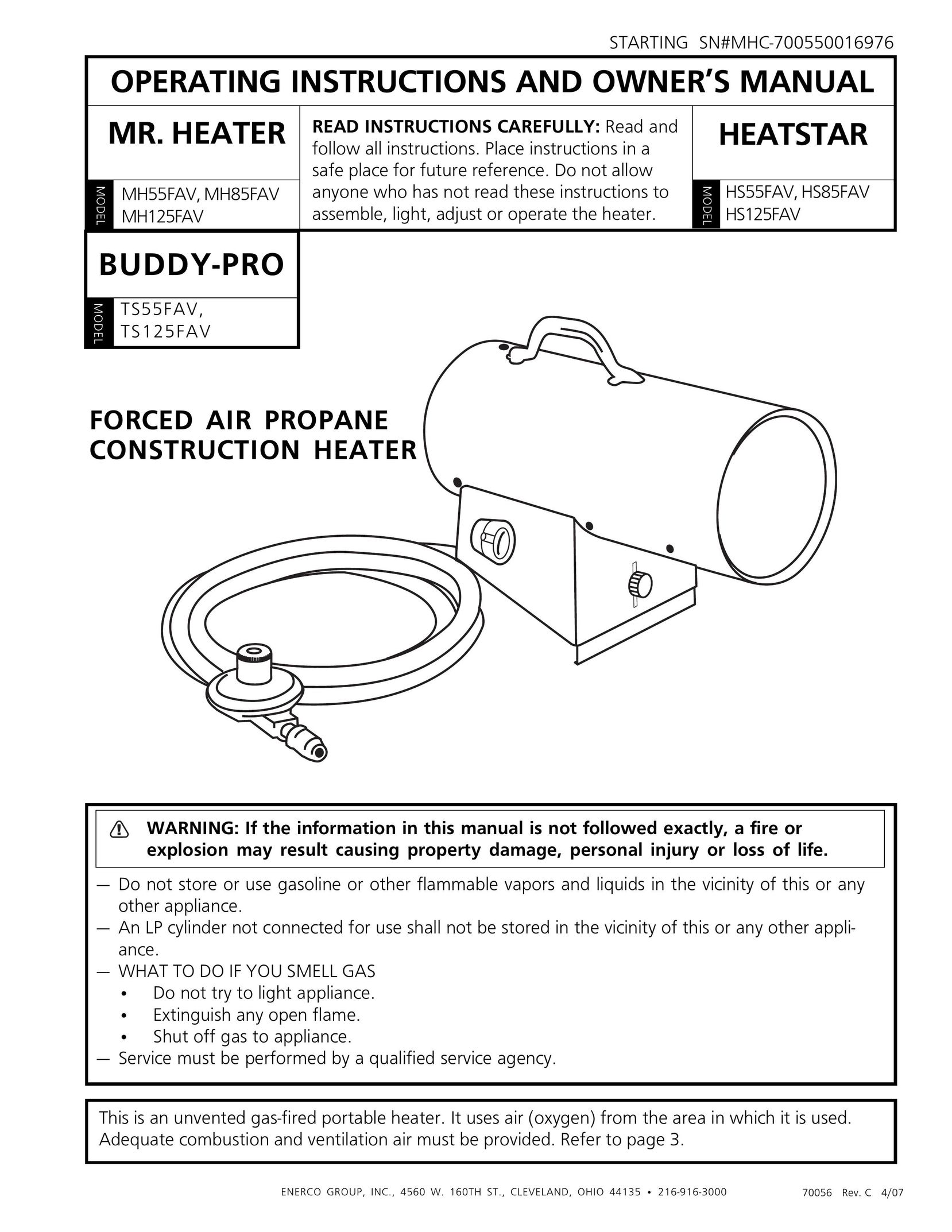 Mr. Heater HS125FAV Electric Heater User Manual