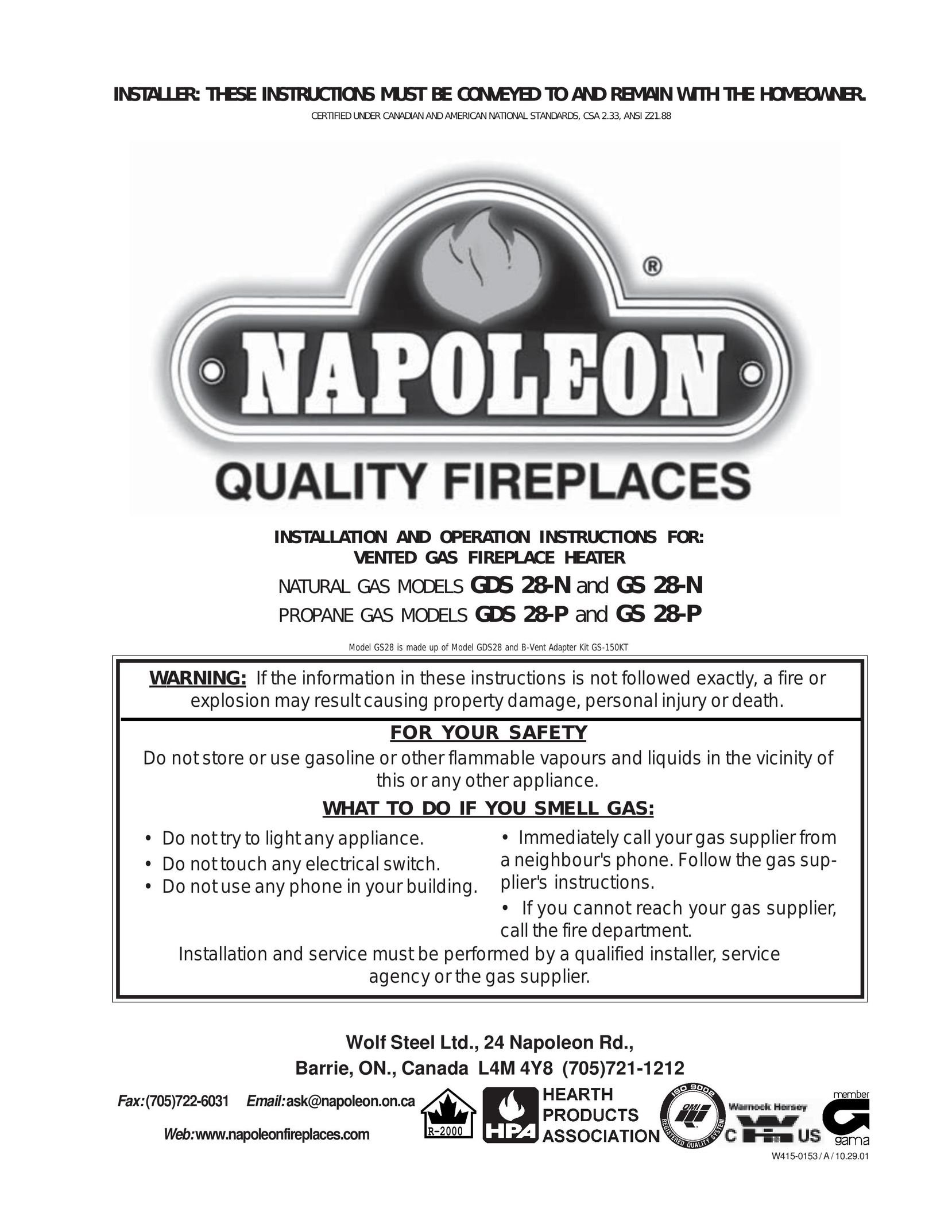 Napoleon Fireplaces GS 28-P Electric Heater User Manual
