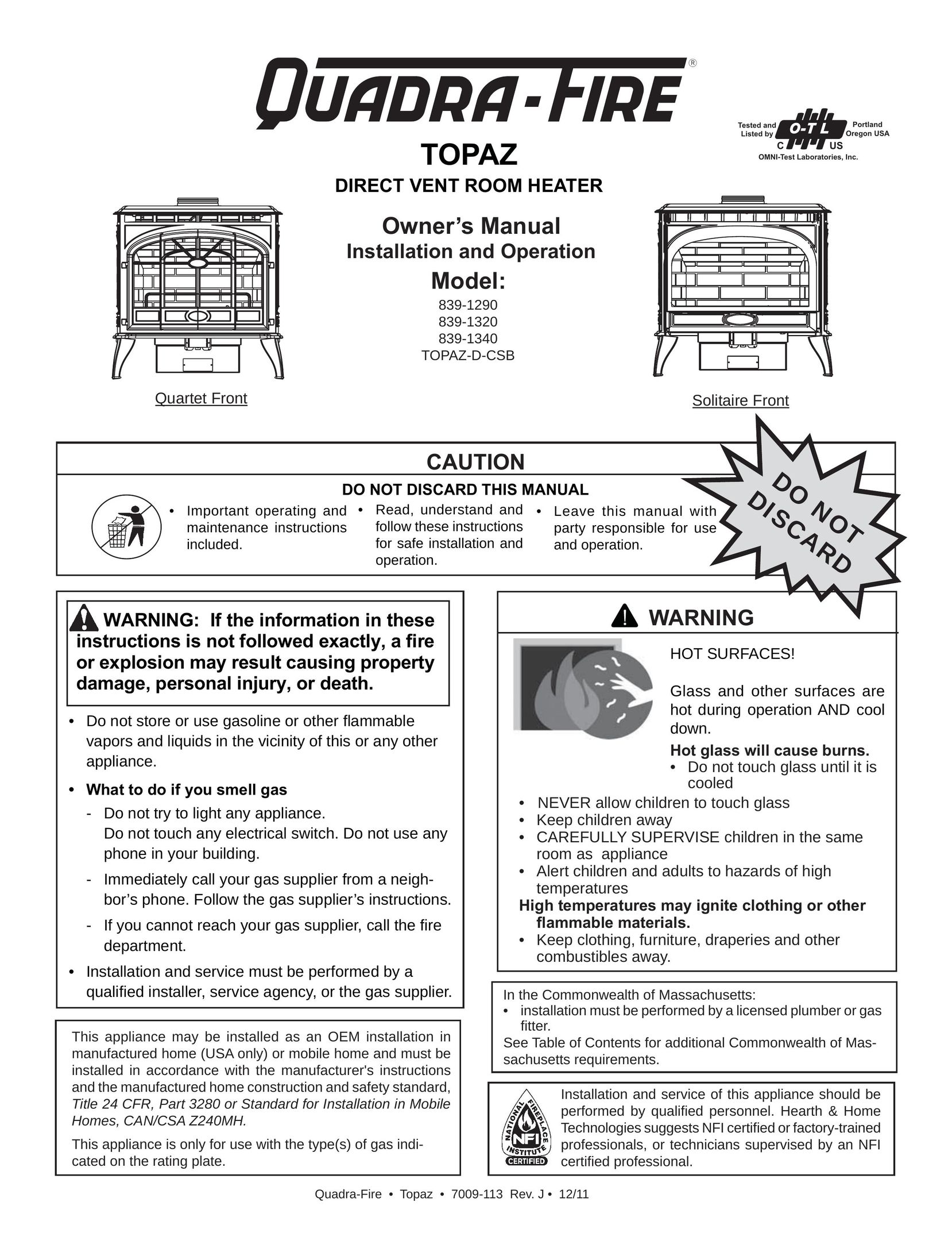 OmniTek 839-1290 Electric Heater User Manual