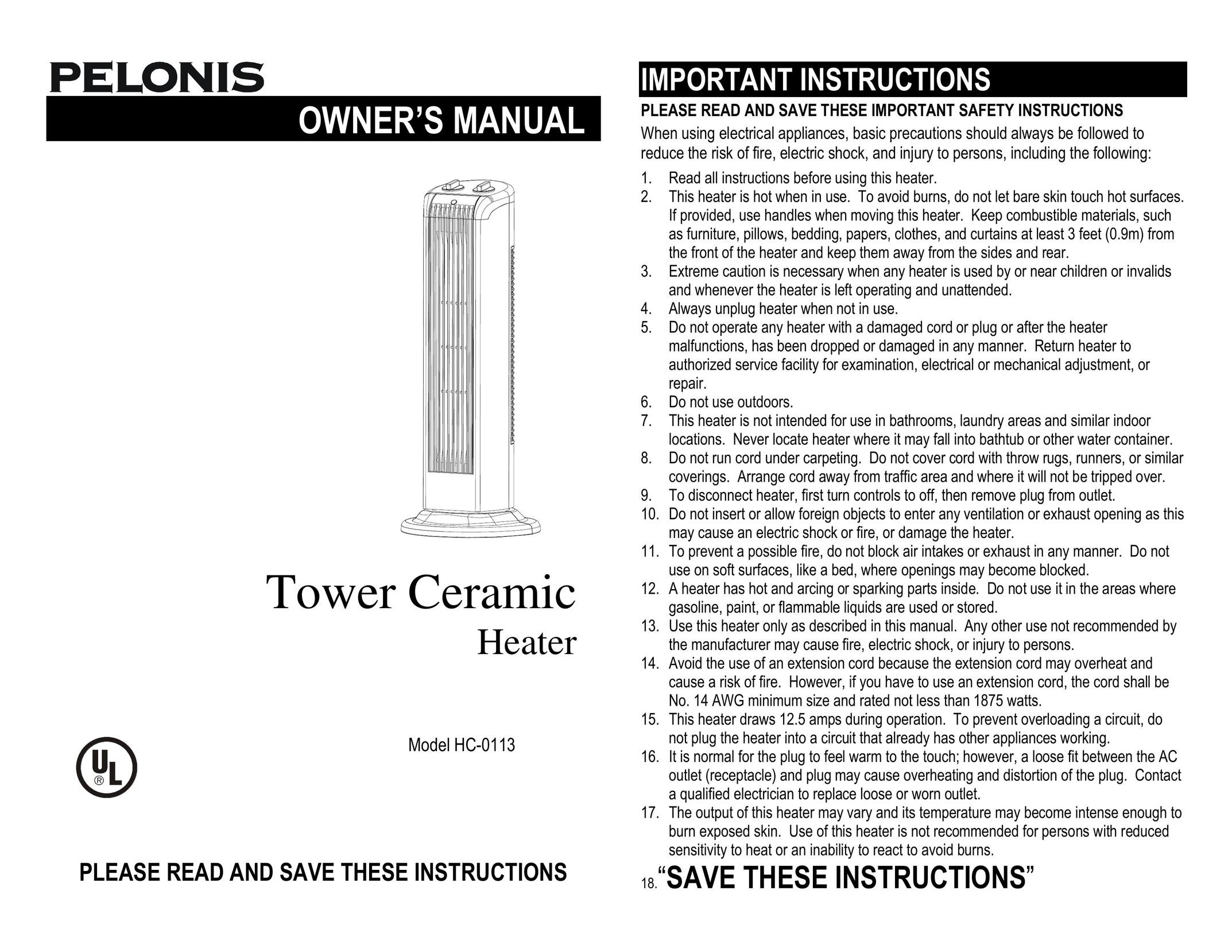 Pelonis HC-0113 Electric Heater User Manual