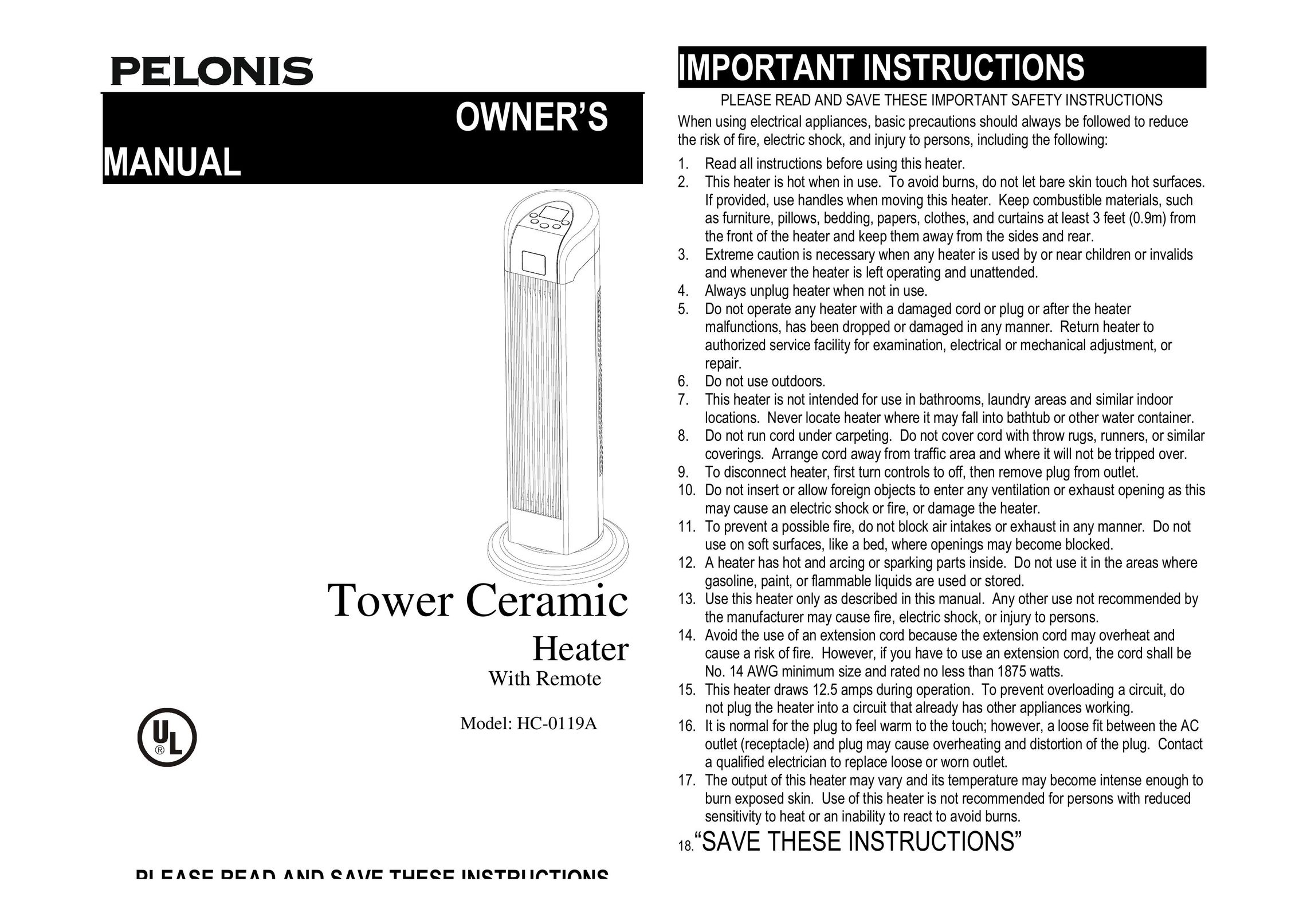 Pelonis HC-0119A Electric Heater User Manual