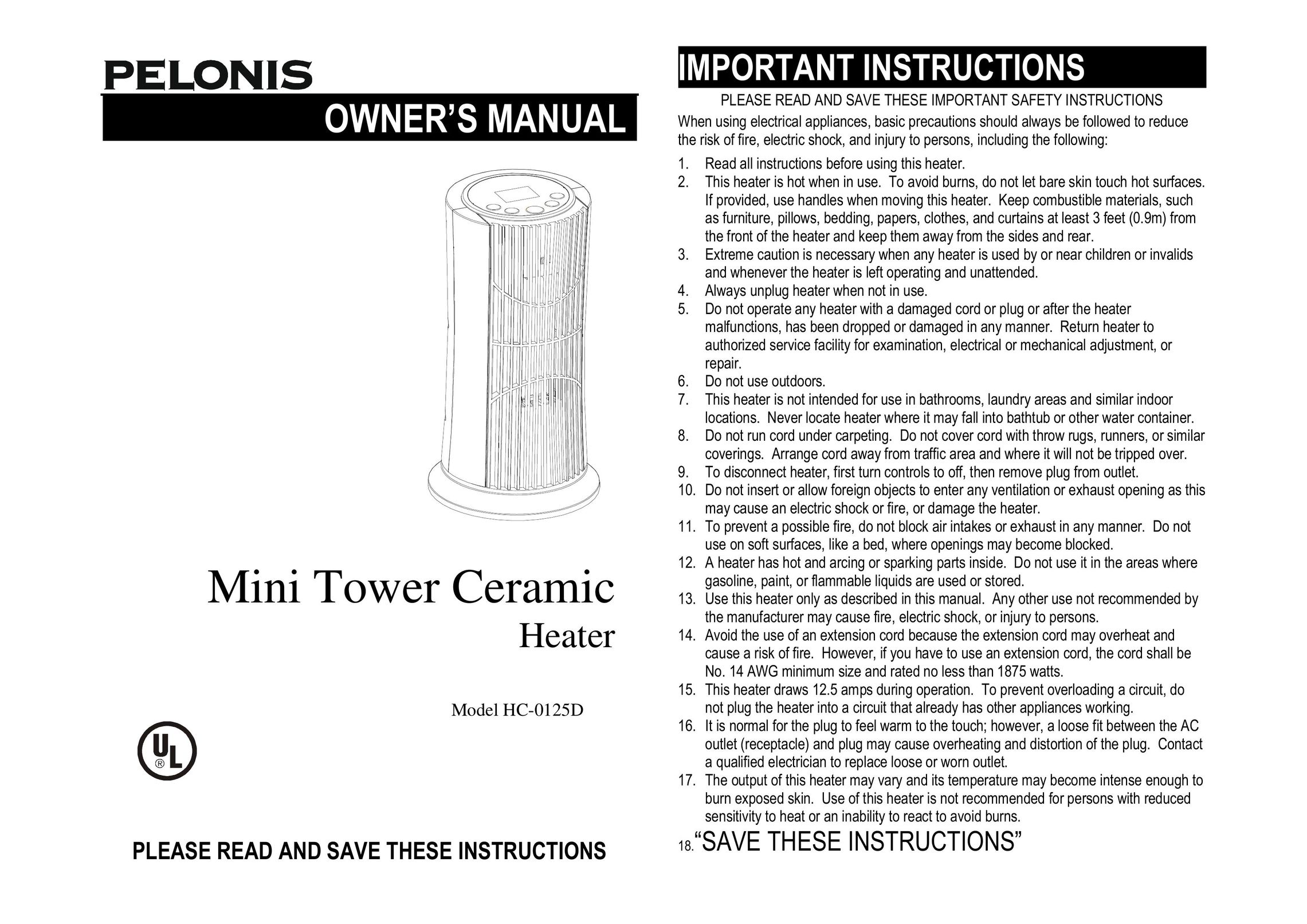 Pelonis HC-0125D Electric Heater User Manual