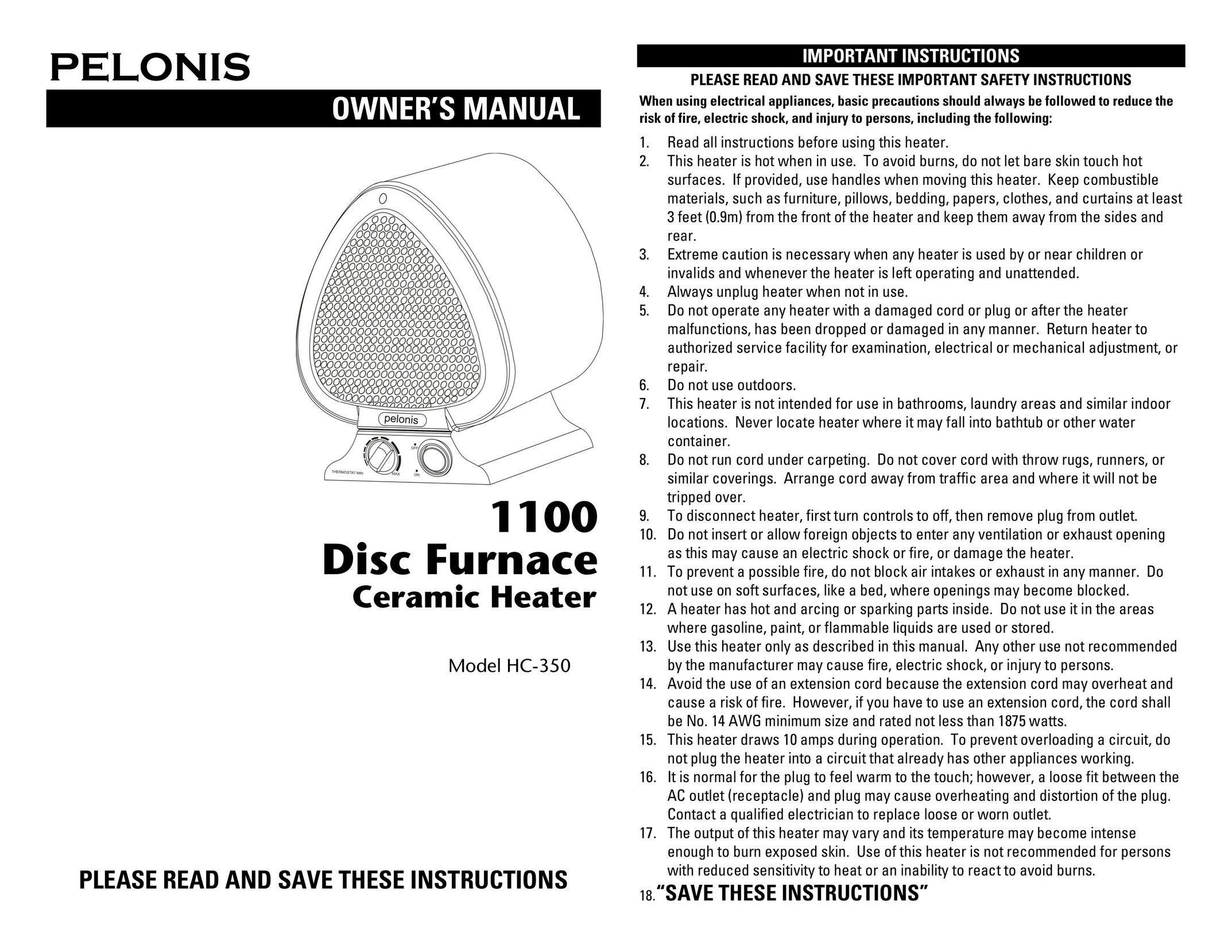 Pelonis HC-350 Electric Heater User Manual