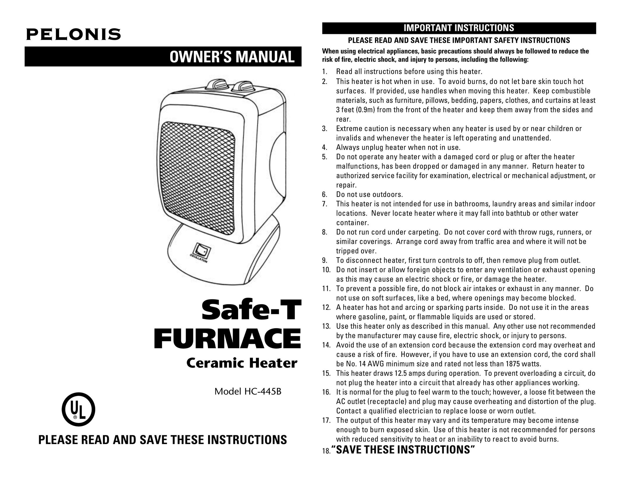 Pelonis HC-445B Electric Heater User Manual