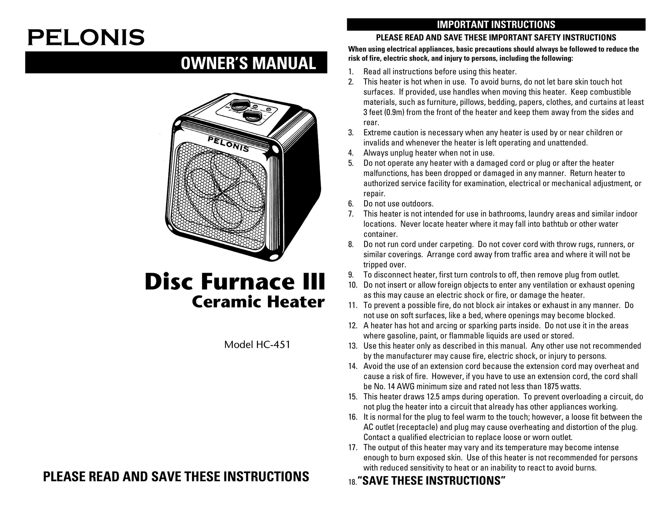 Pelonis HC-451 Electric Heater User Manual