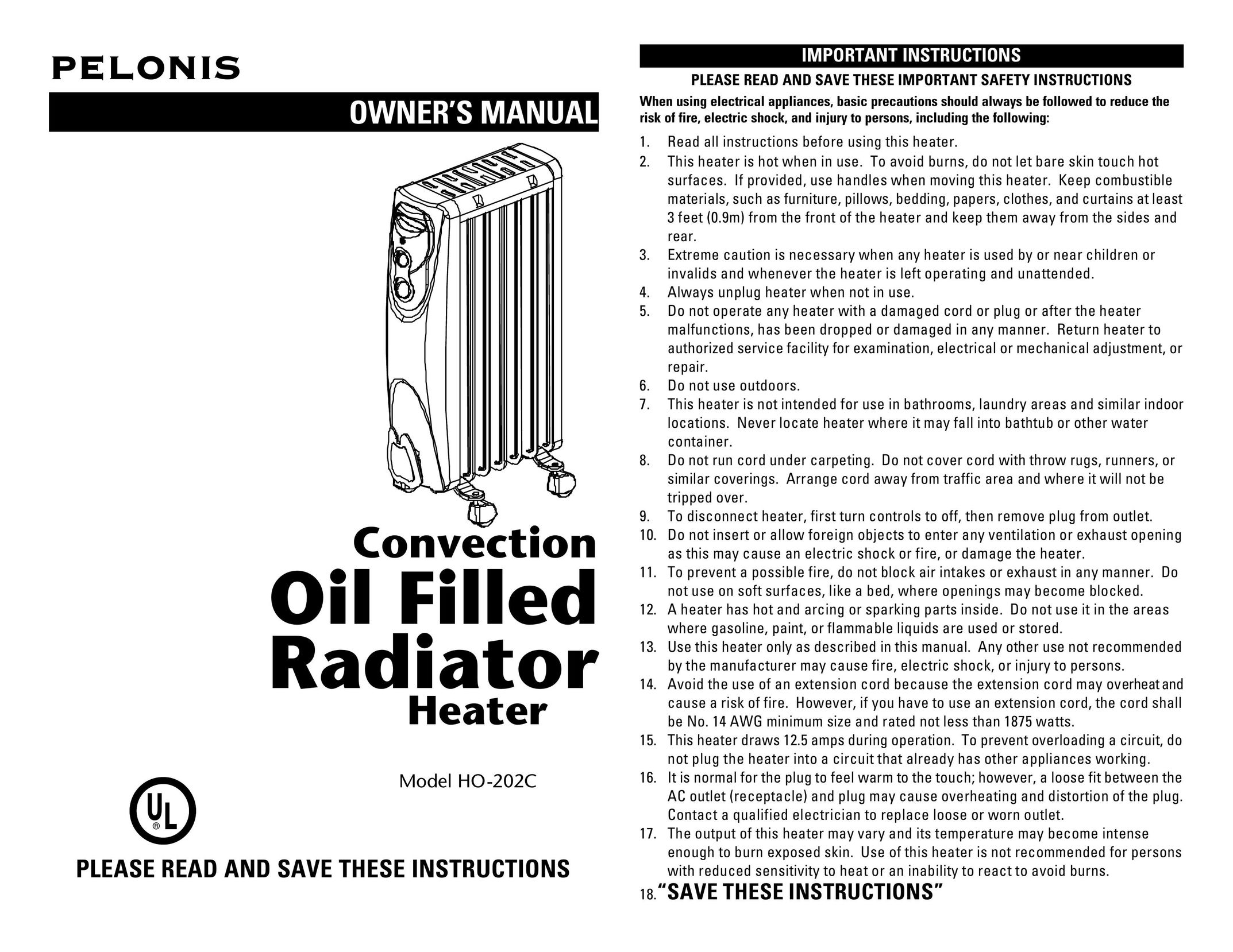 Pelonis HO-202C Electric Heater User Manual