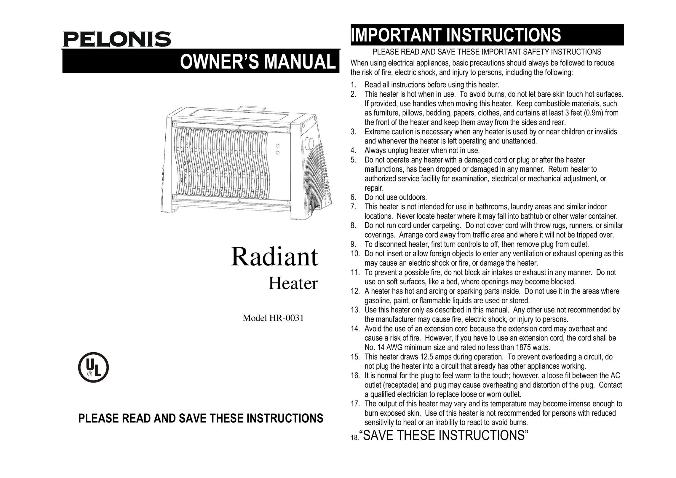 Pelonis HR-0031 Electric Heater User Manual