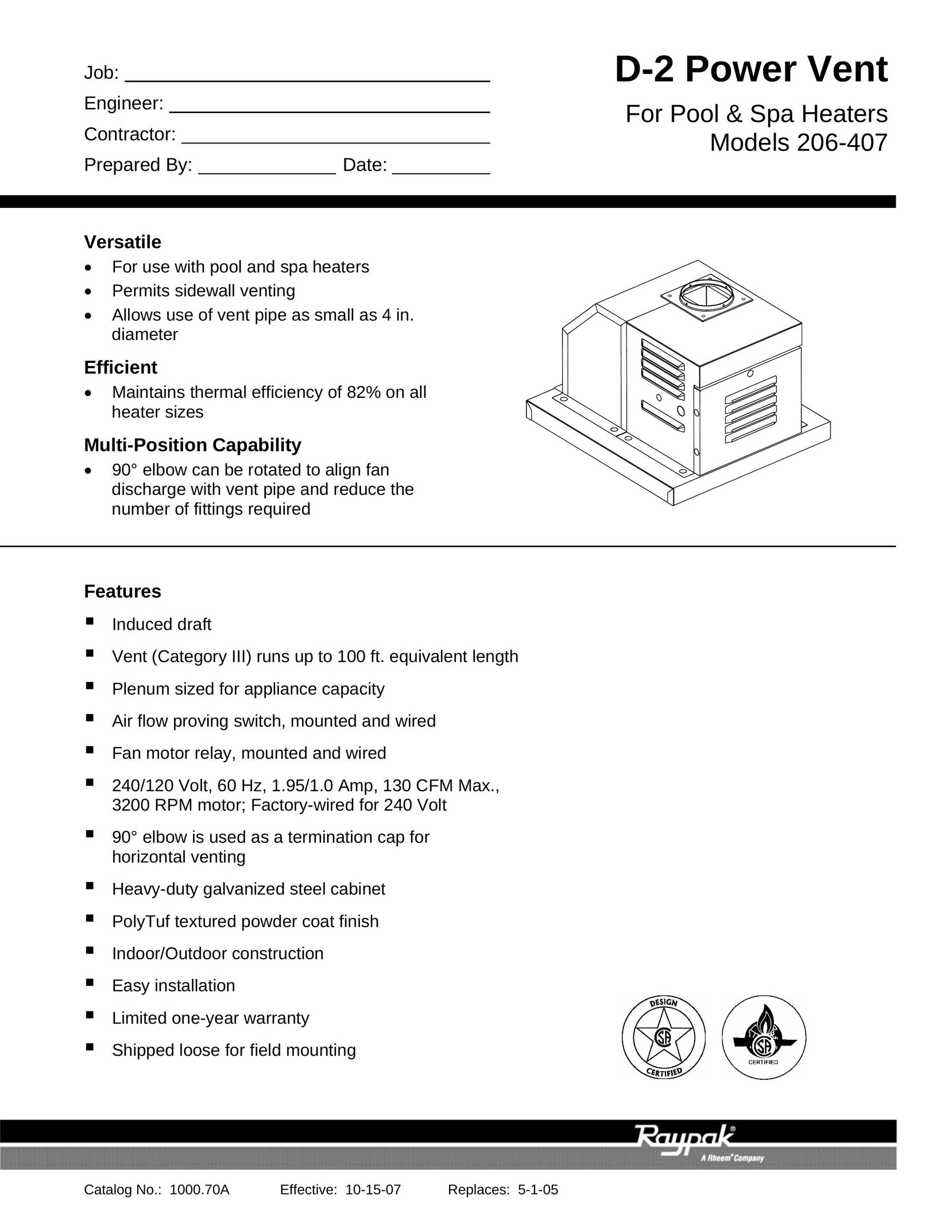 Raypak 206-407 Electric Heater User Manual