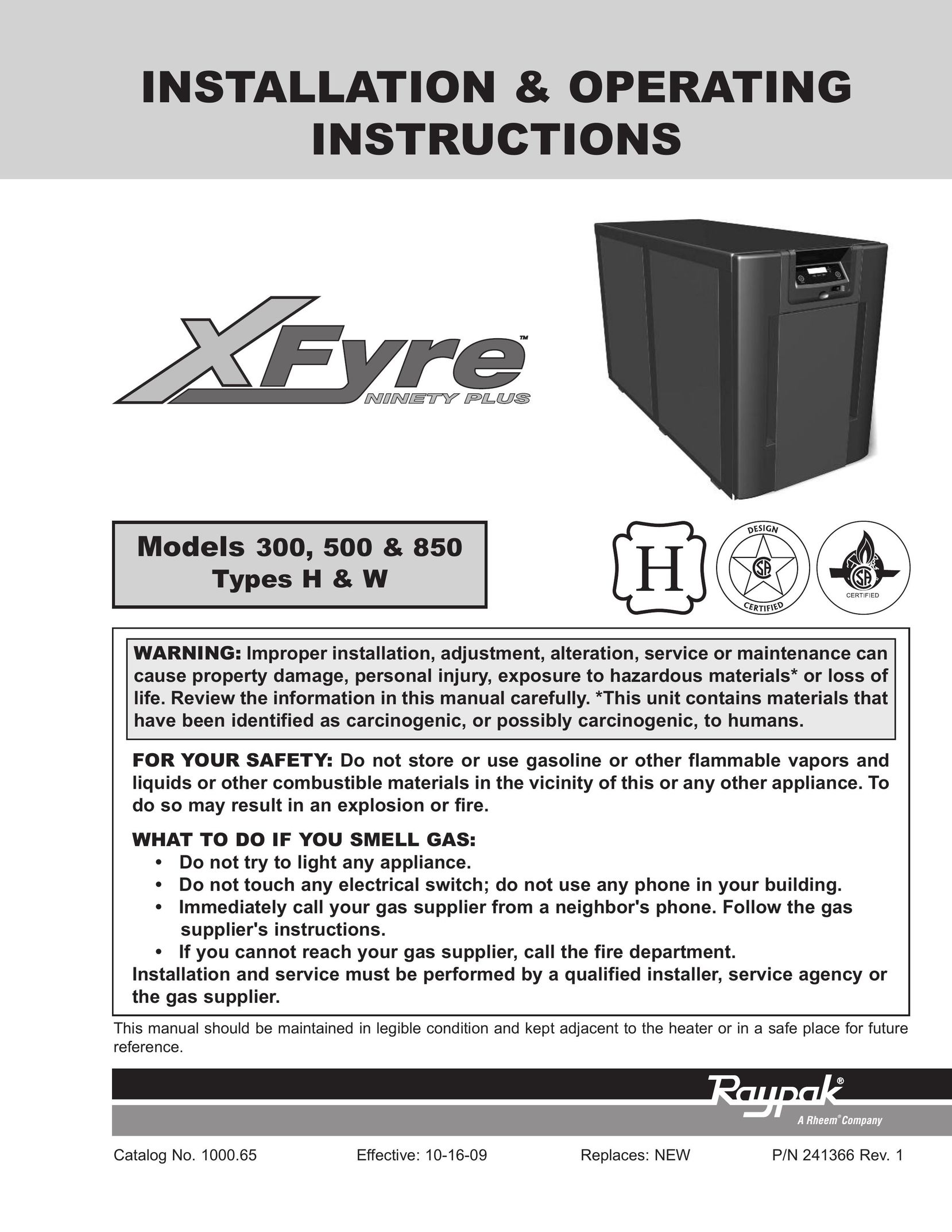 Raypak 850 Electric Heater User Manual