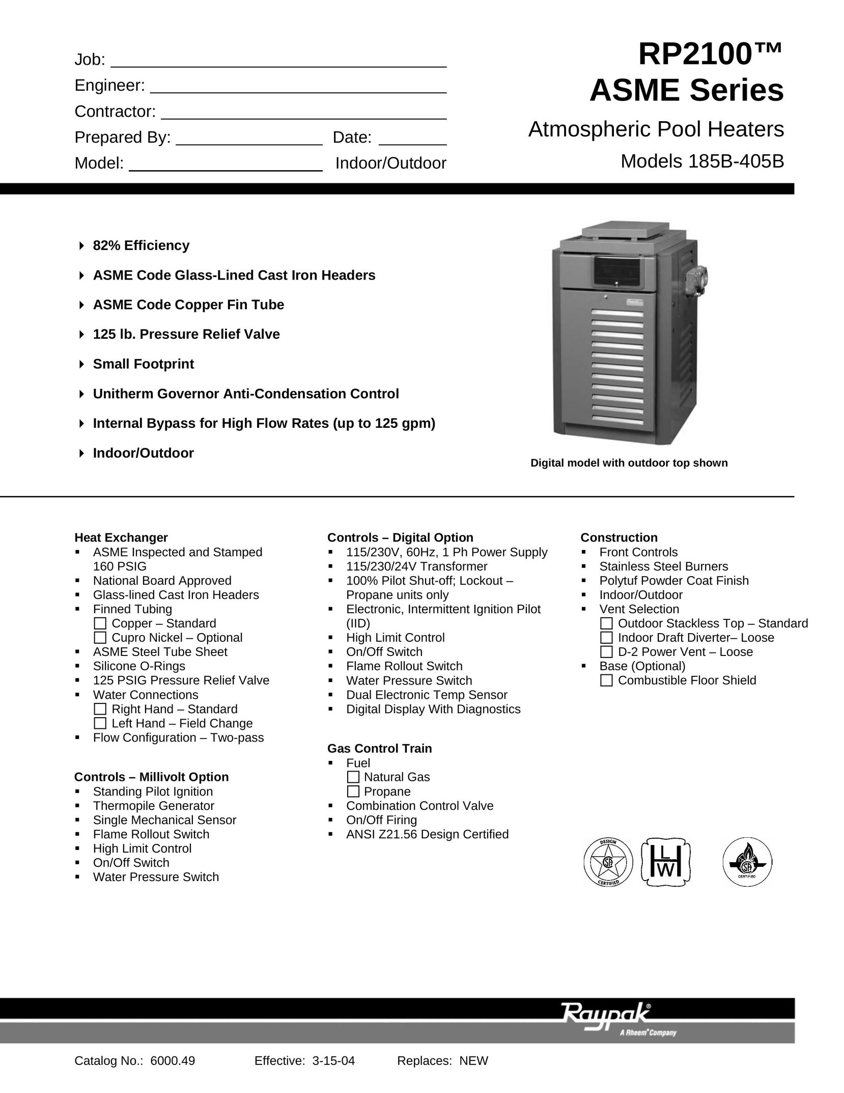 Raypak ASME Series Electric Heater User Manual