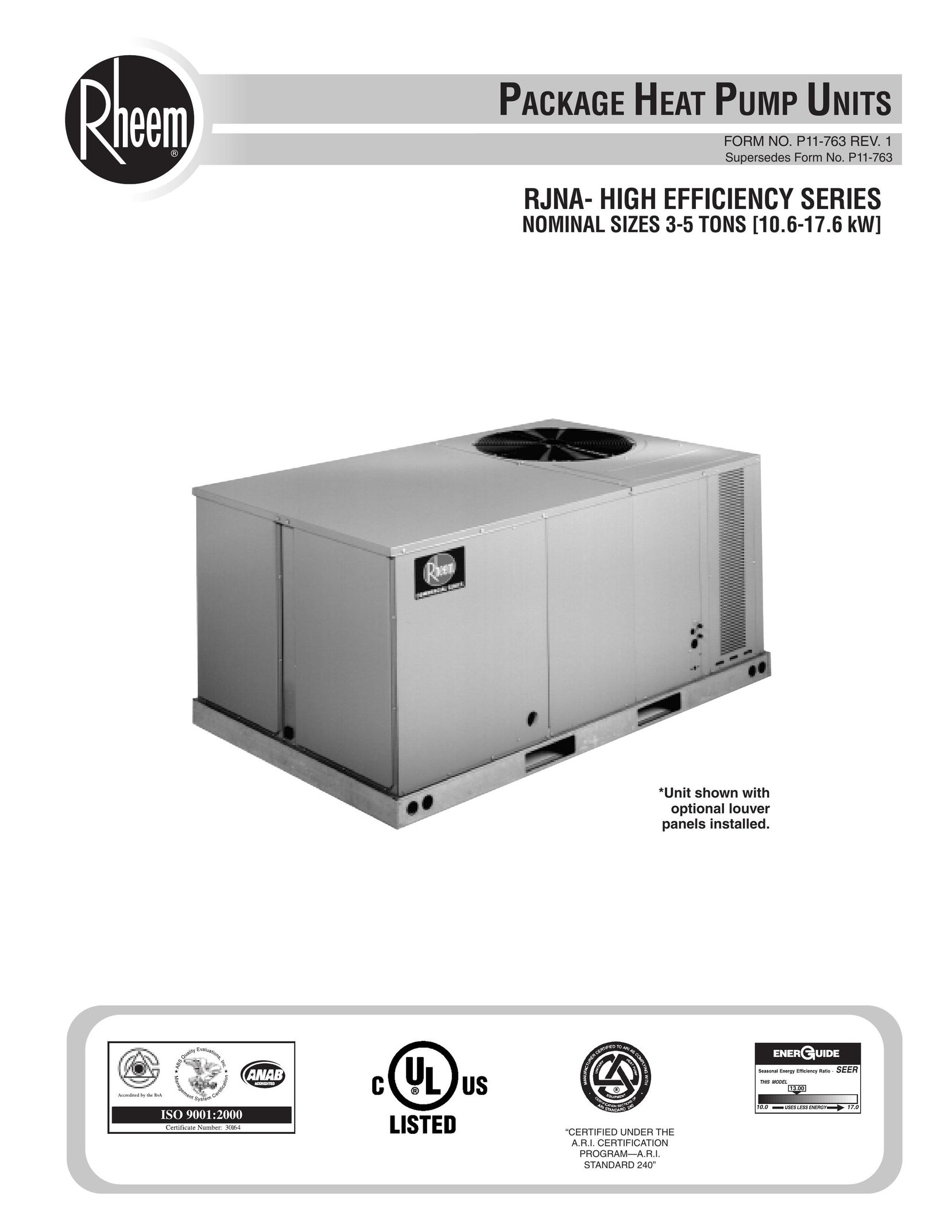 Rheem RJNA Series Electric Heater User Manual