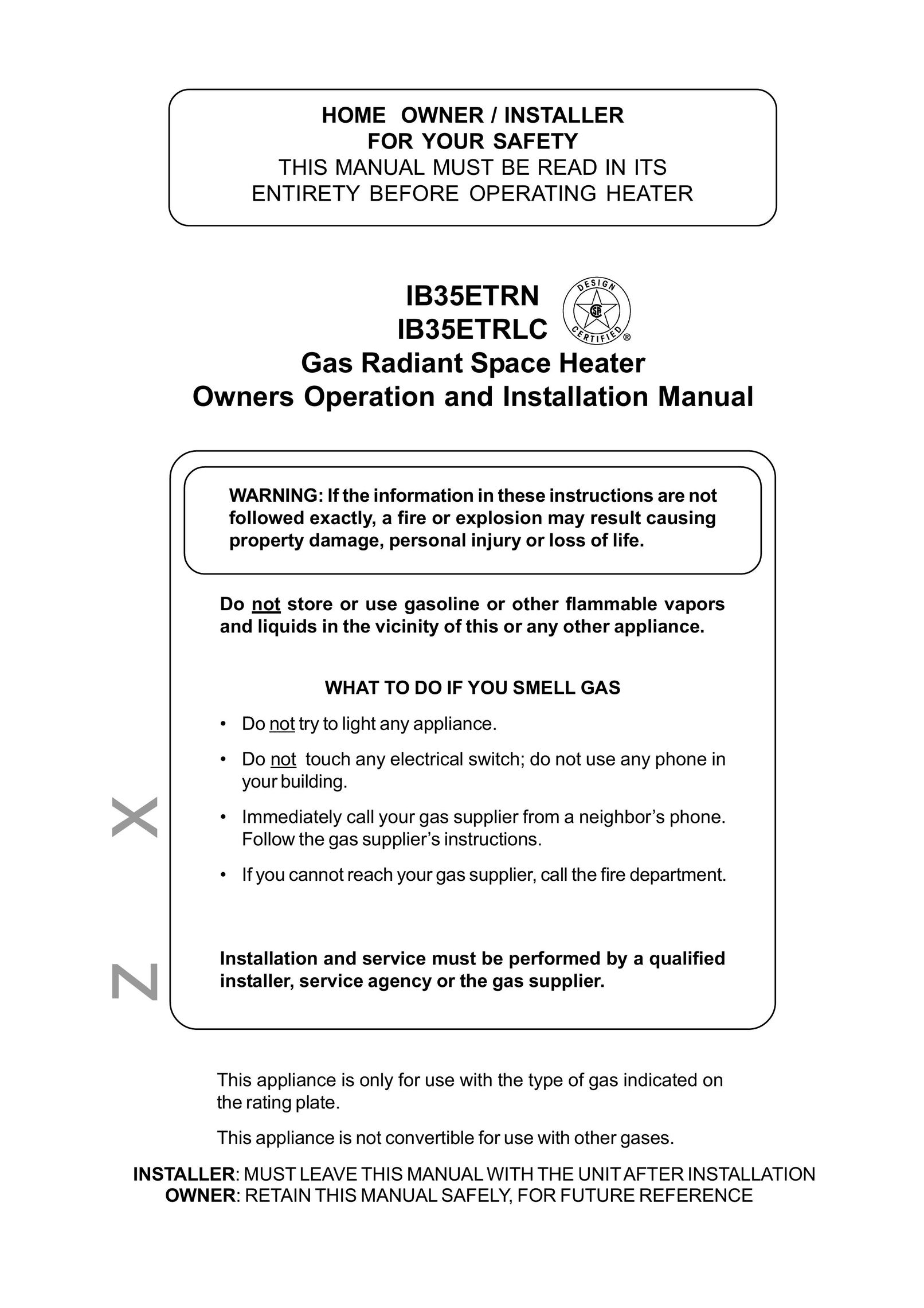 Rinnai IB35ETRN Electric Heater User Manual