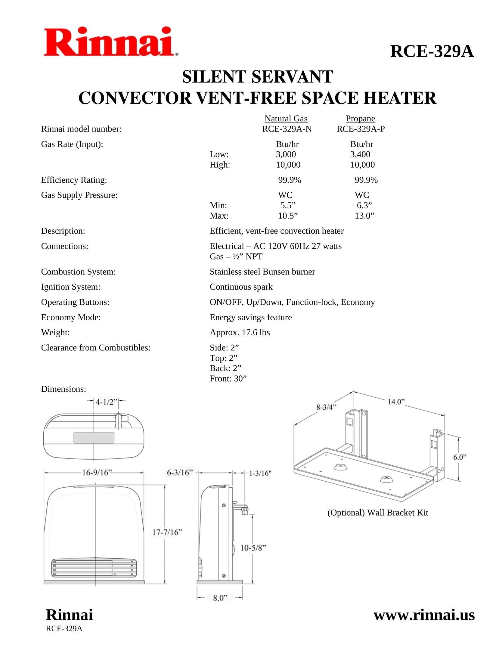 Rinnai RCE-329A Electric Heater User Manual