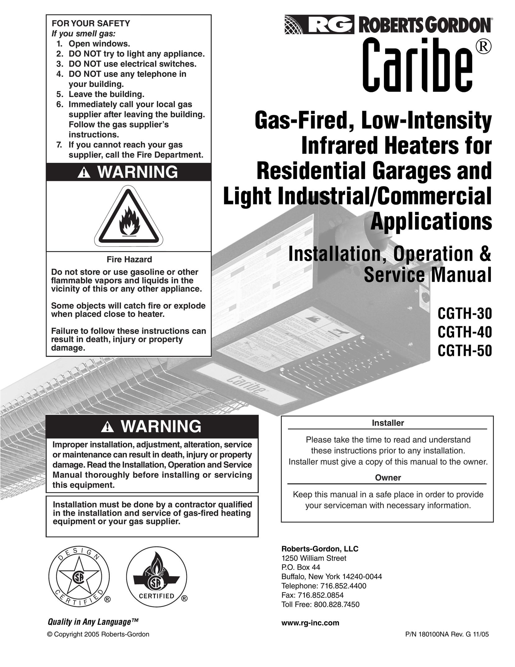 Roberts Gorden CGTH-40 Electric Heater User Manual