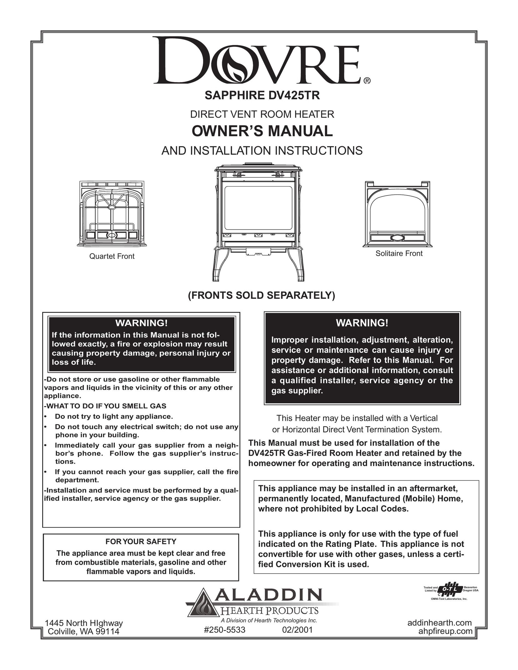 Sapphire Audio DV425TR Electric Heater User Manual