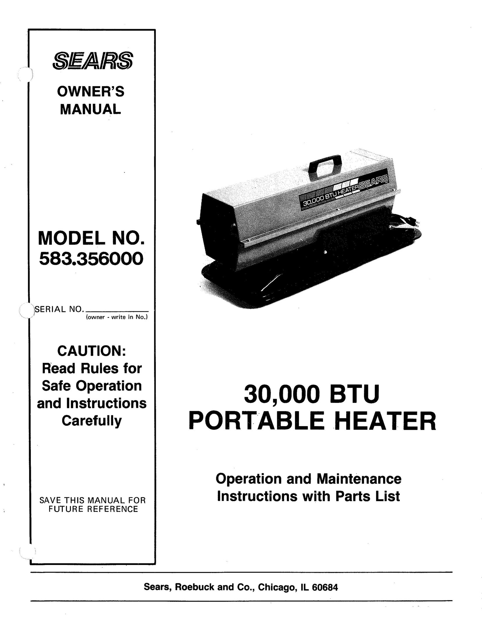 Sears 583.356 Electric Heater User Manual