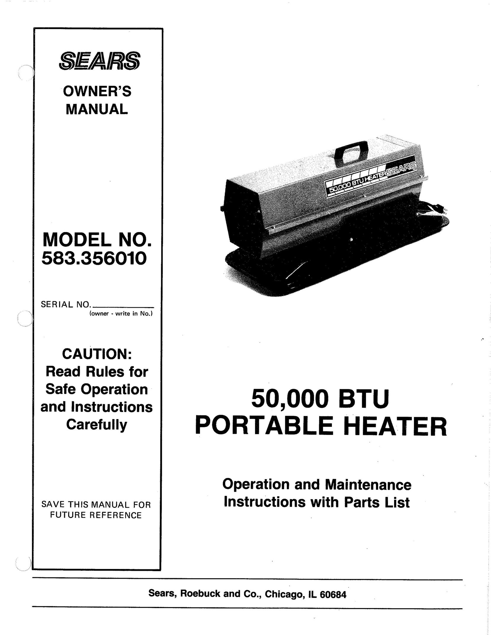 Sears 583.35601 Electric Heater User Manual