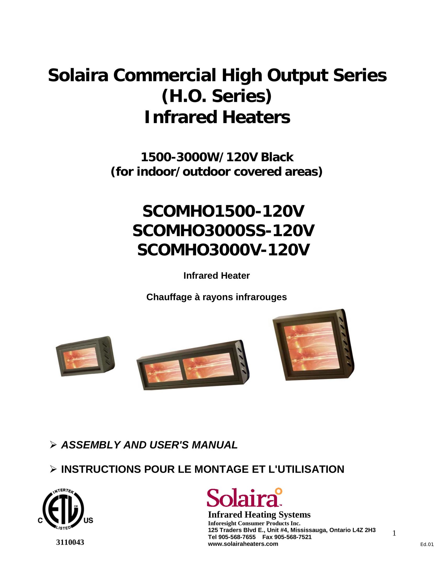 Solaira SCOMH03000SS Electric Heater User Manual