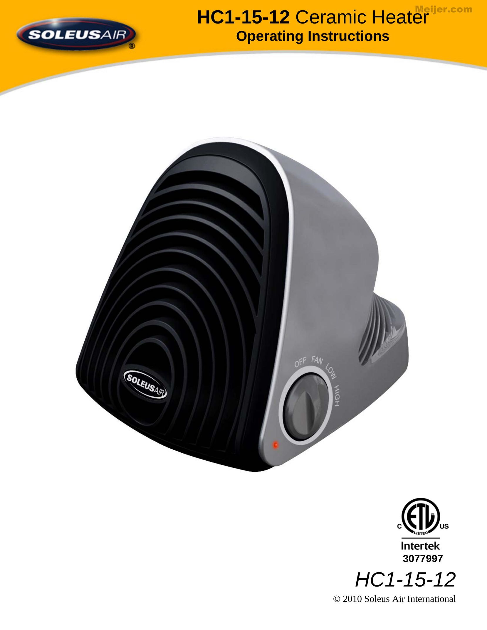 Soleus Air HC1-15-12 Electric Heater User Manual