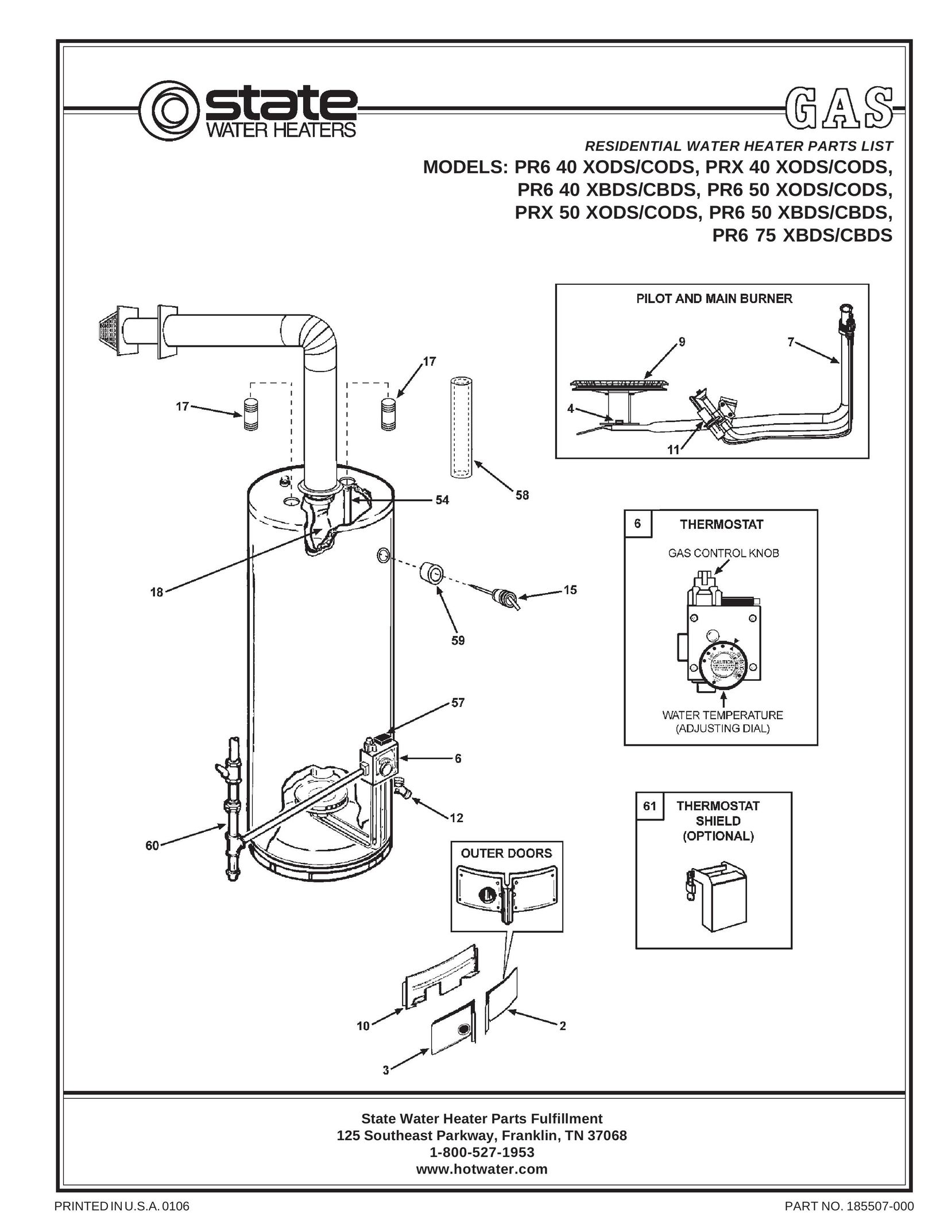 State Industries PR6 50 CODS Electric Heater User Manual