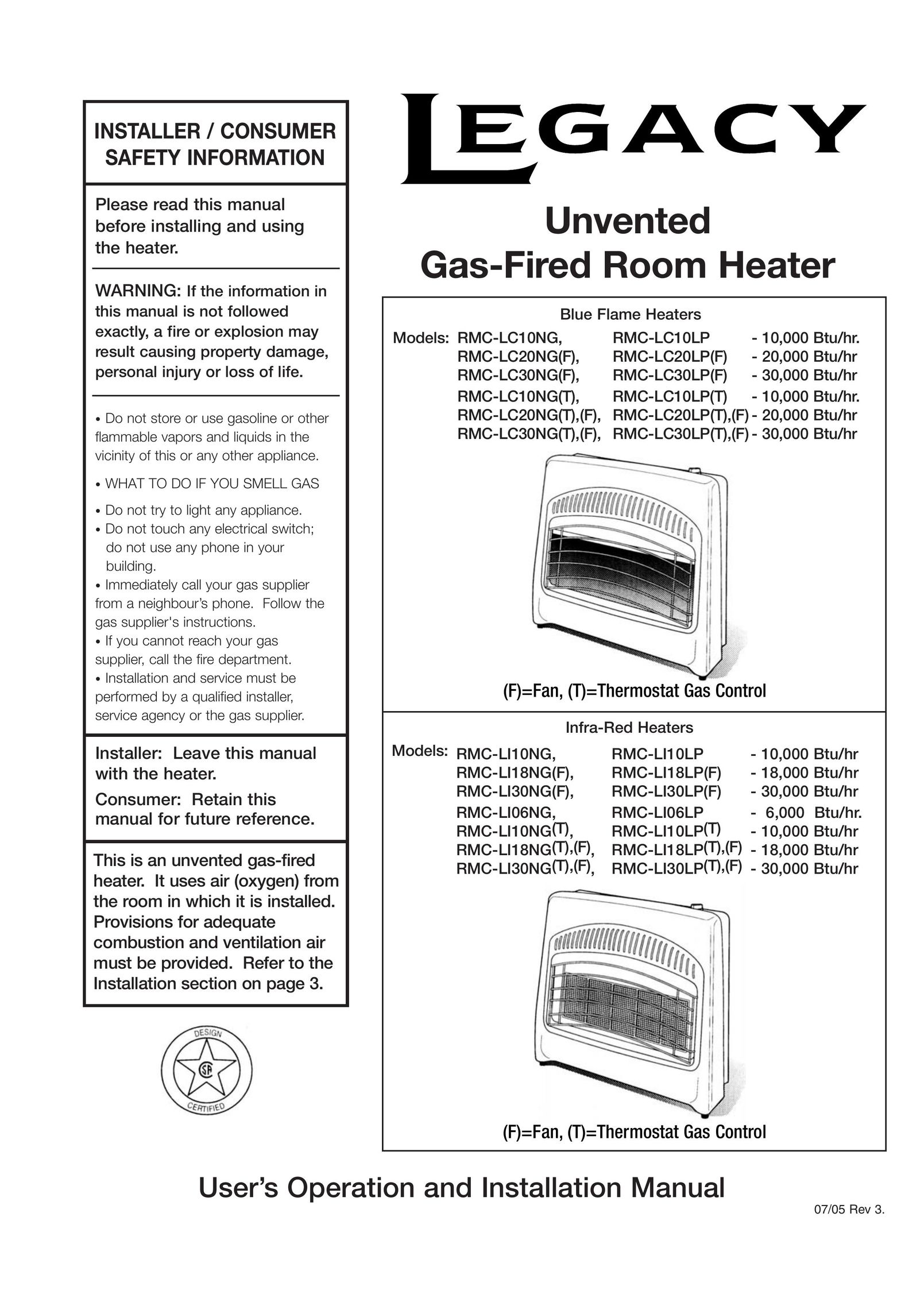Storageflex RMC-LC20LP(T) Electric Heater User Manual