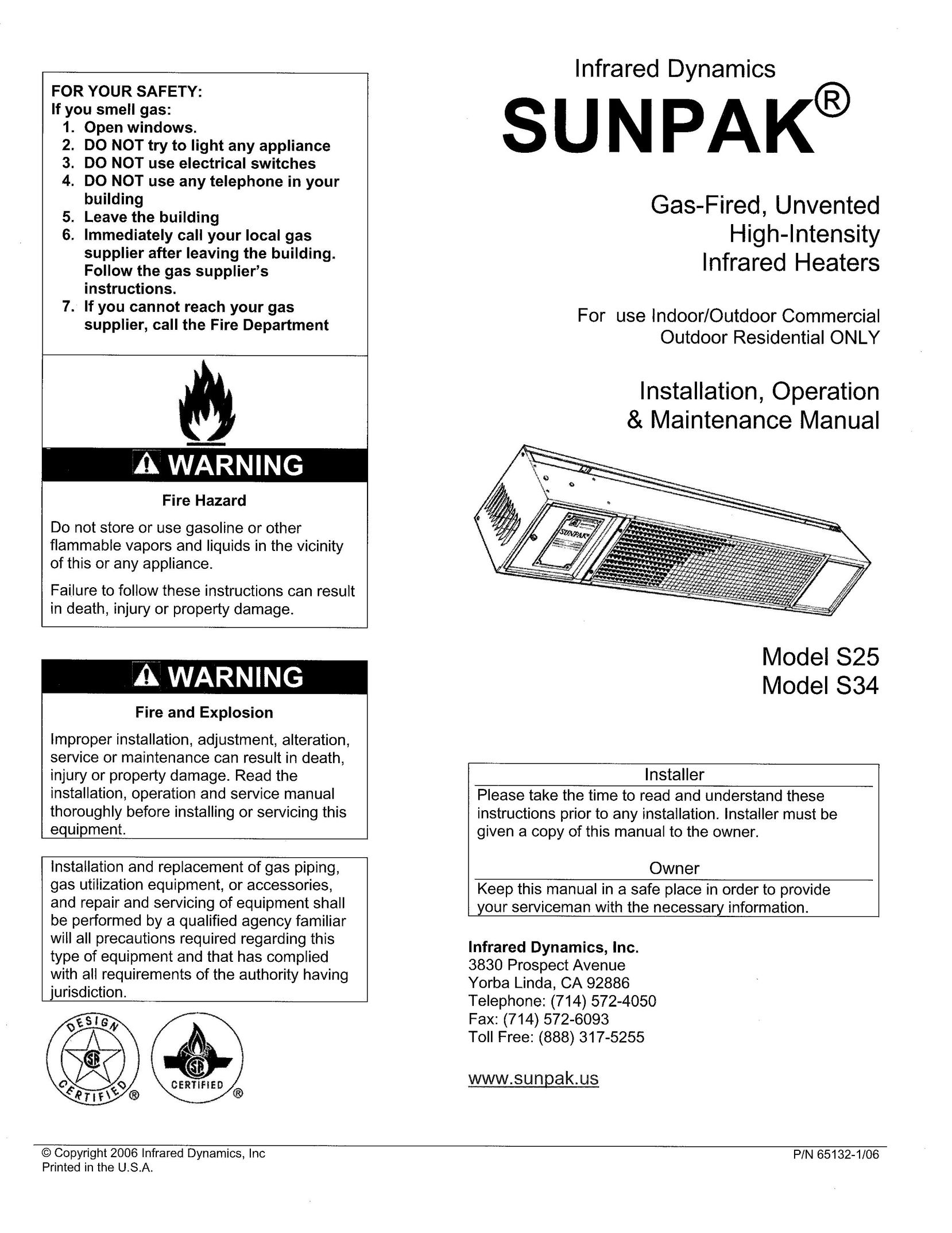 Sunpak S25 Electric Heater User Manual