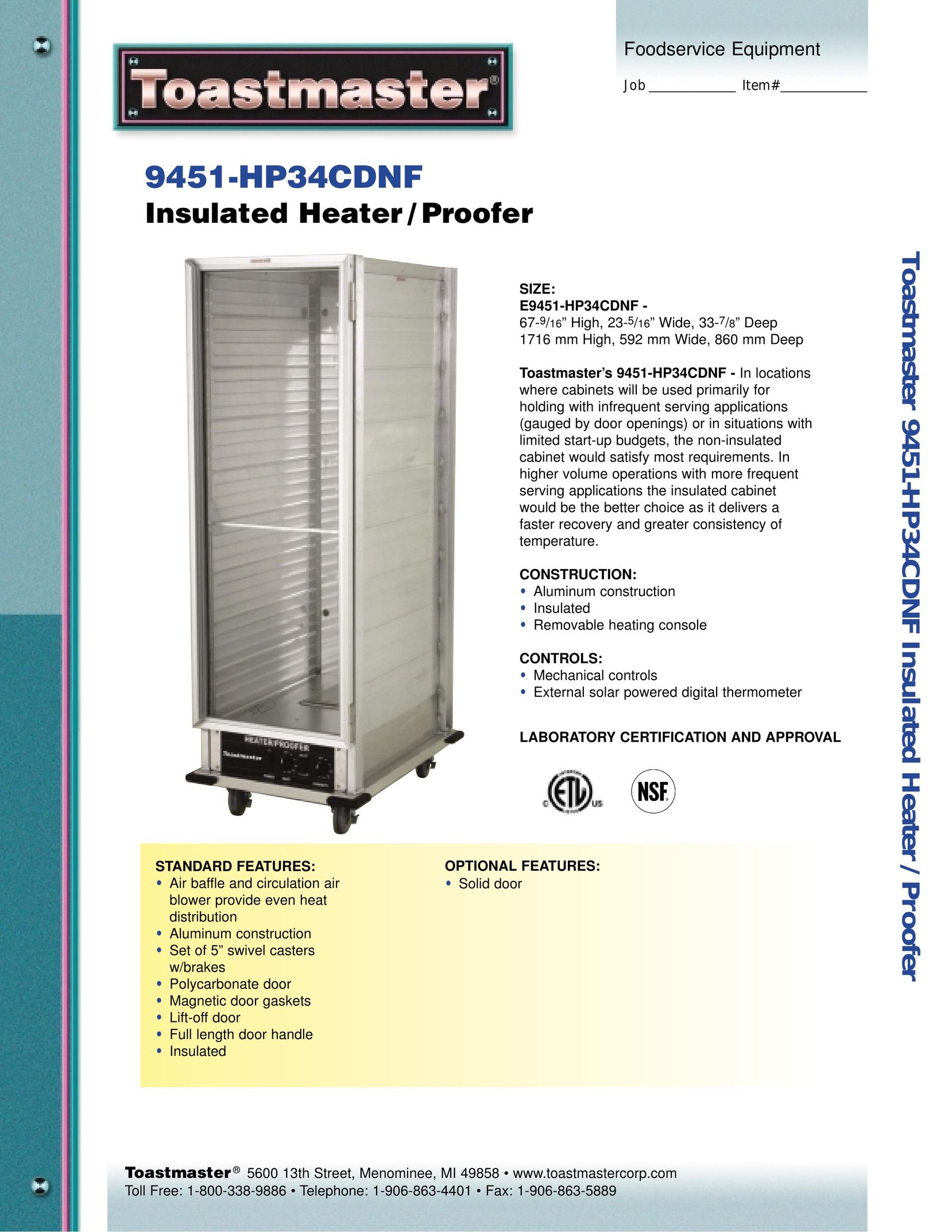 Toastmaster 9451-HP34CDNF Electric Heater User Manual