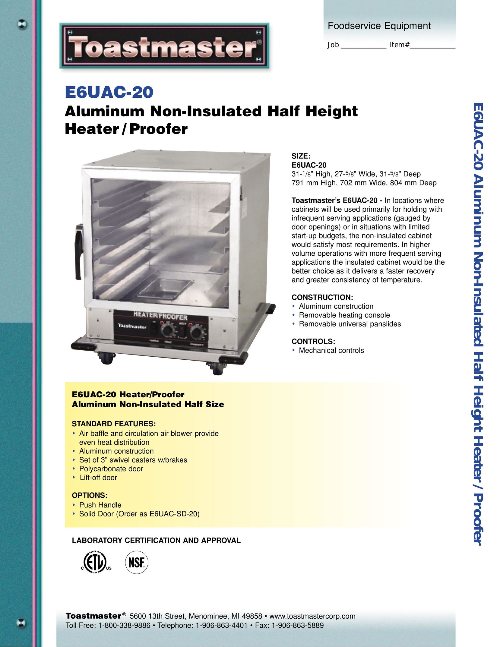 Toastmaster E6UAC-20 Electric Heater User Manual