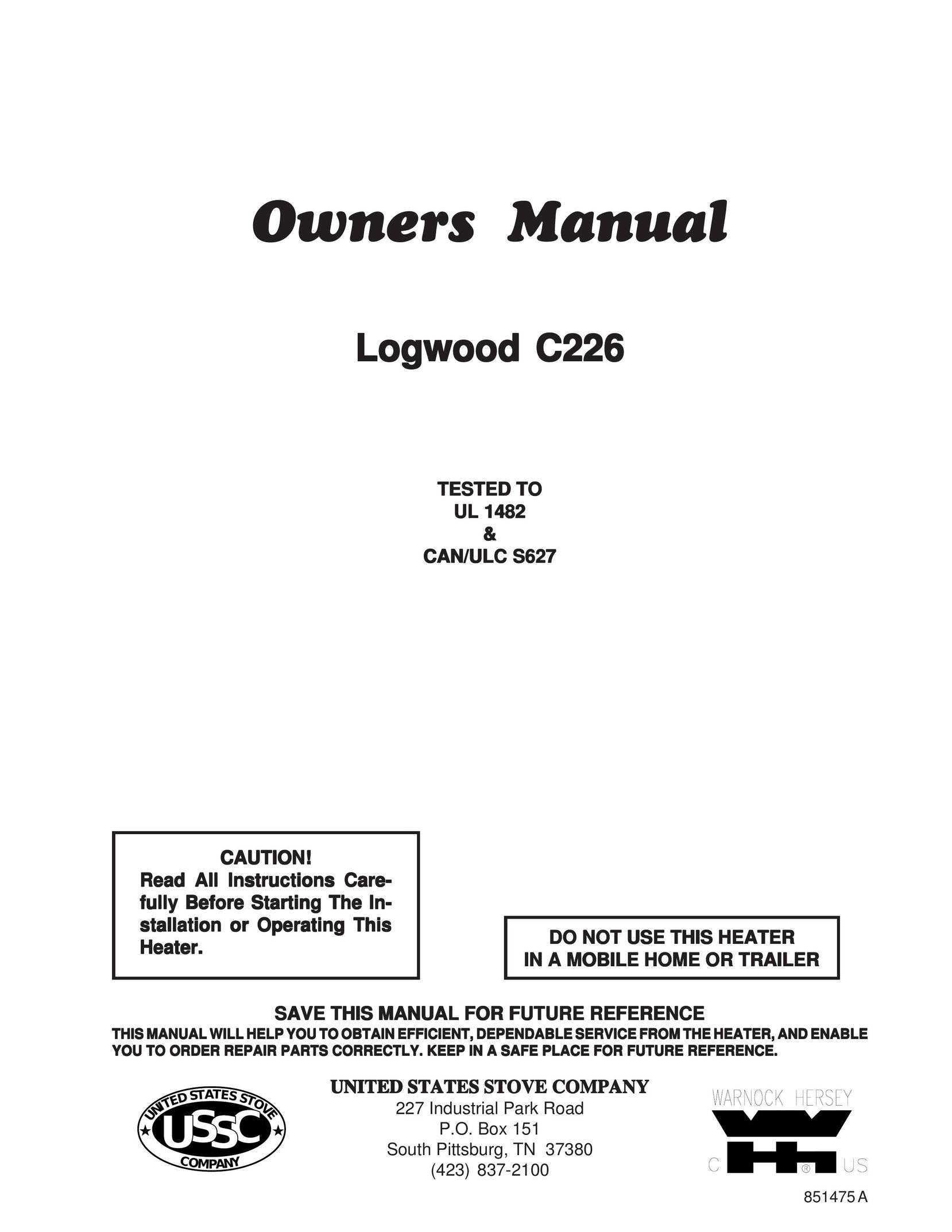 United States Stove C226 Electric Heater User Manual