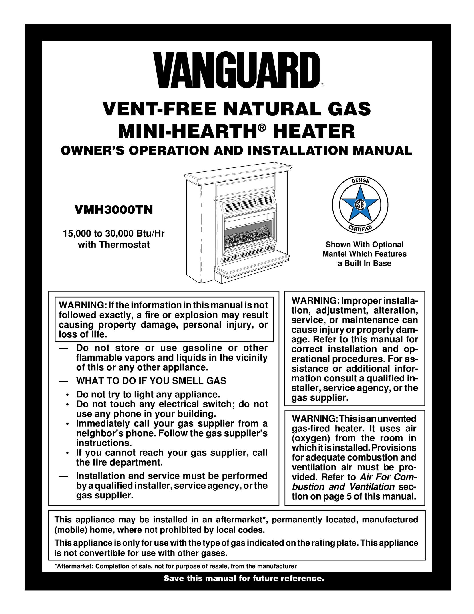Vanguard Heating VMH3000TN Electric Heater User Manual