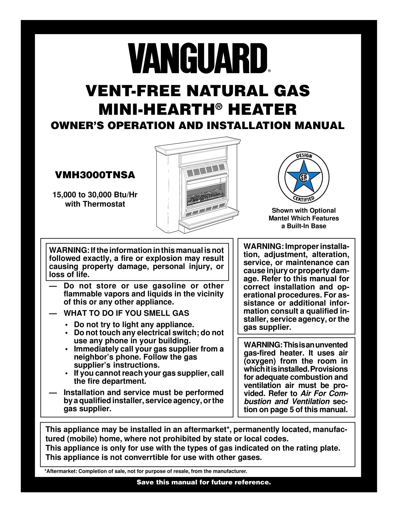 Vanguard Heating VMH3000TNSA Electric Heater User Manual