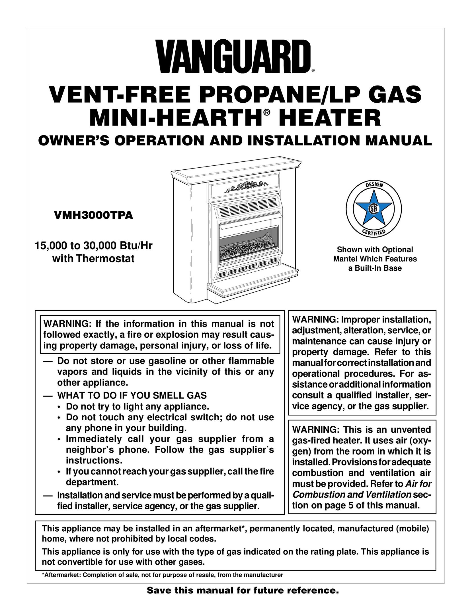 Vanguard Heating VMH3000TPA Electric Heater User Manual