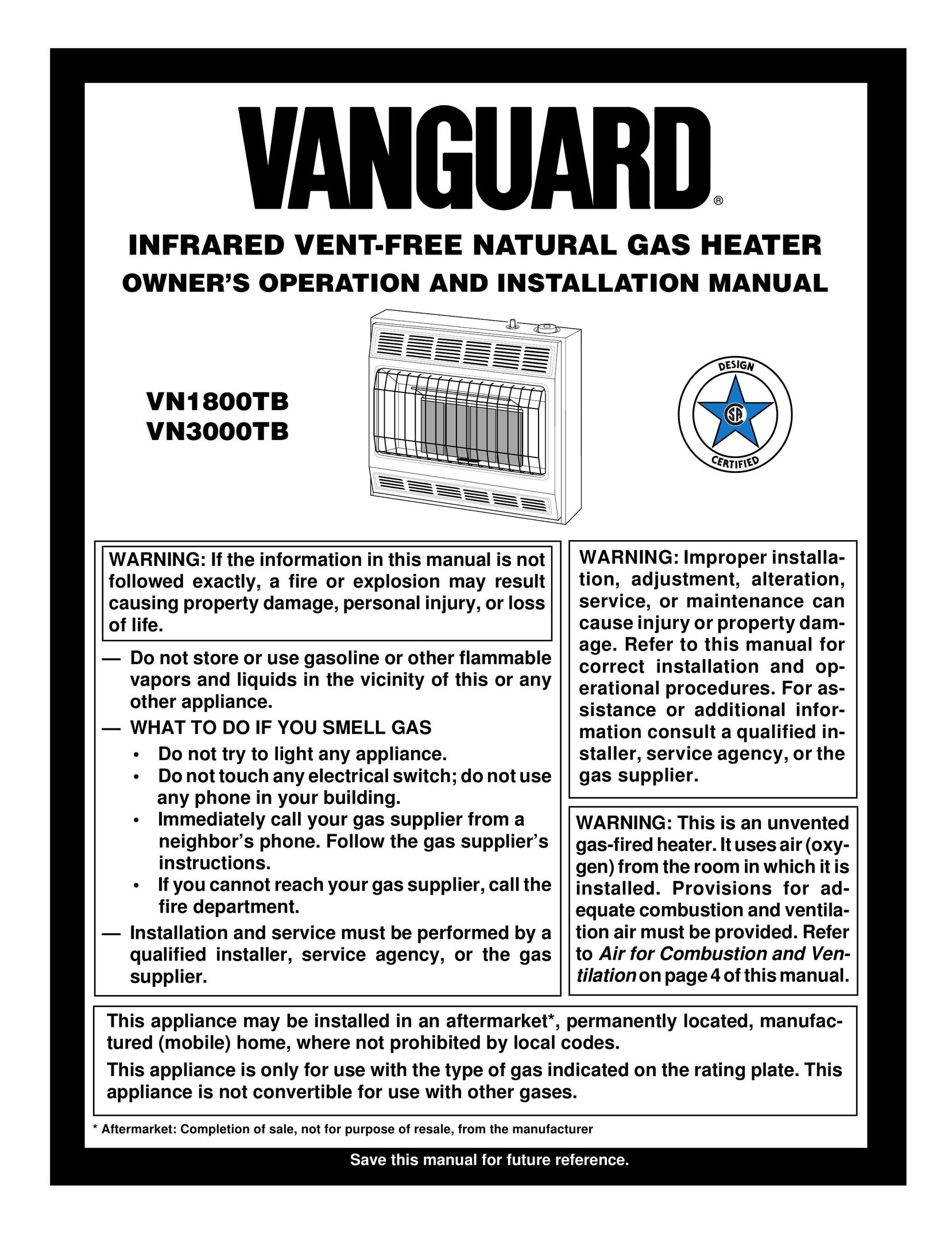 Vanguard Heating VN1800TB Electric Heater User Manual