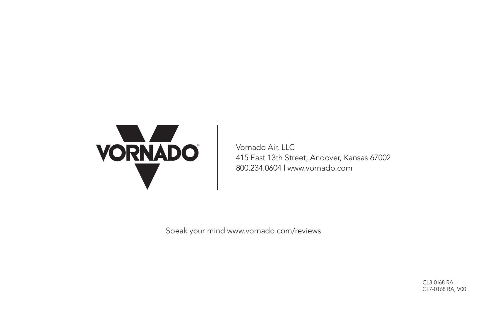 Vornado CL7-016B Electric Heater User Manual