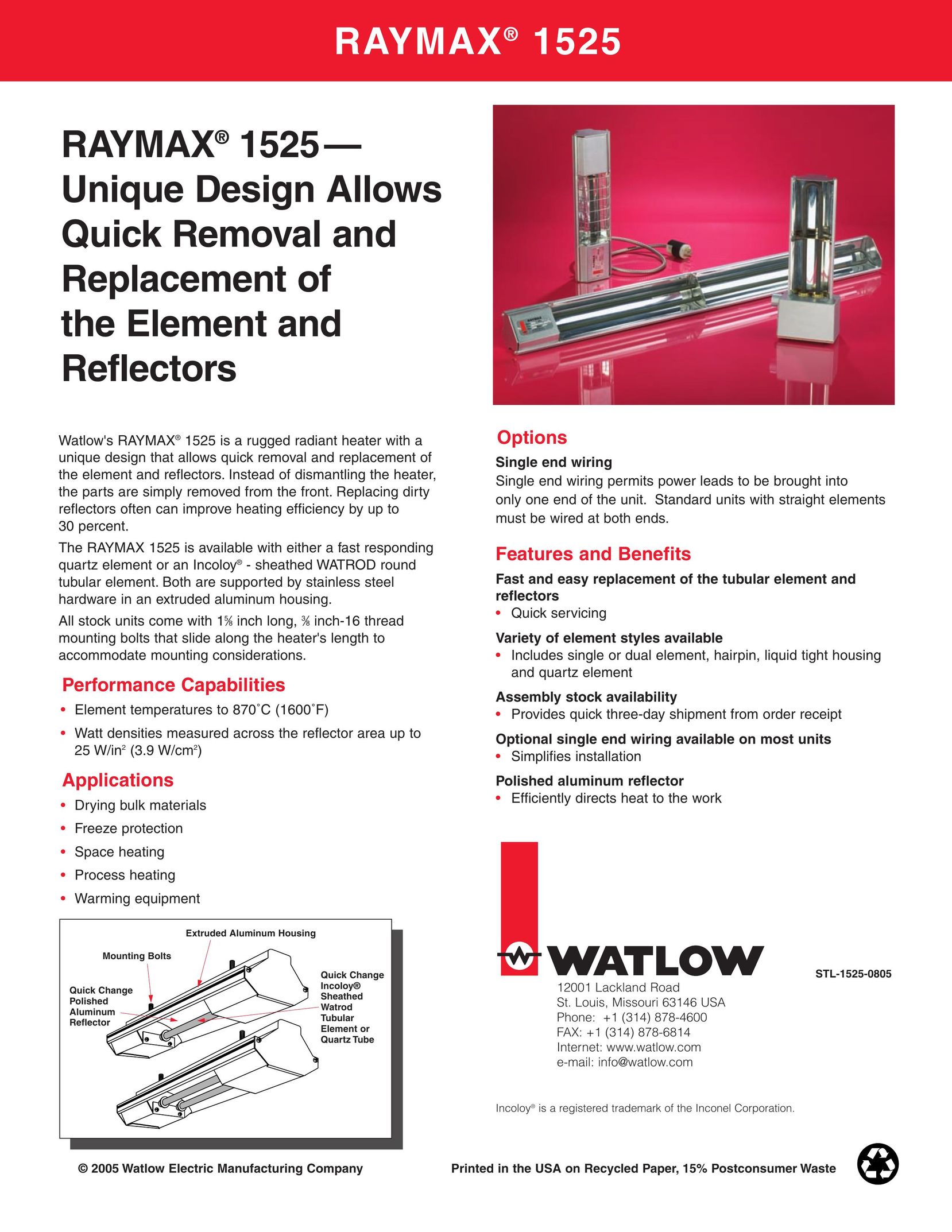 Watlow Electric 1525 Electric Heater User Manual