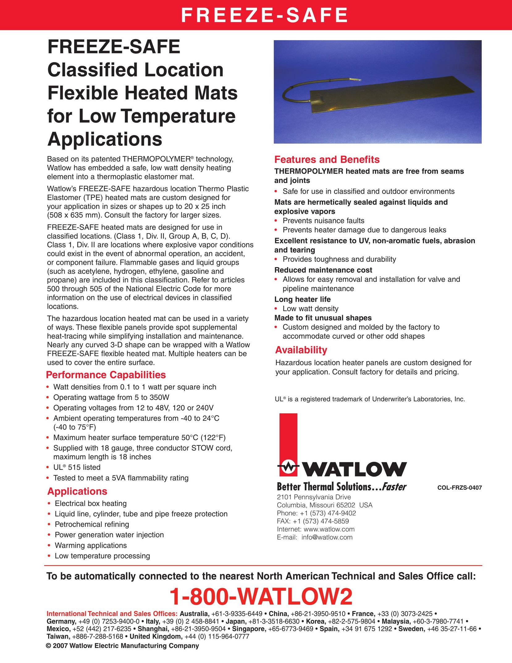 Watlow Electric FREEZE-SAFE Electric Heater User Manual