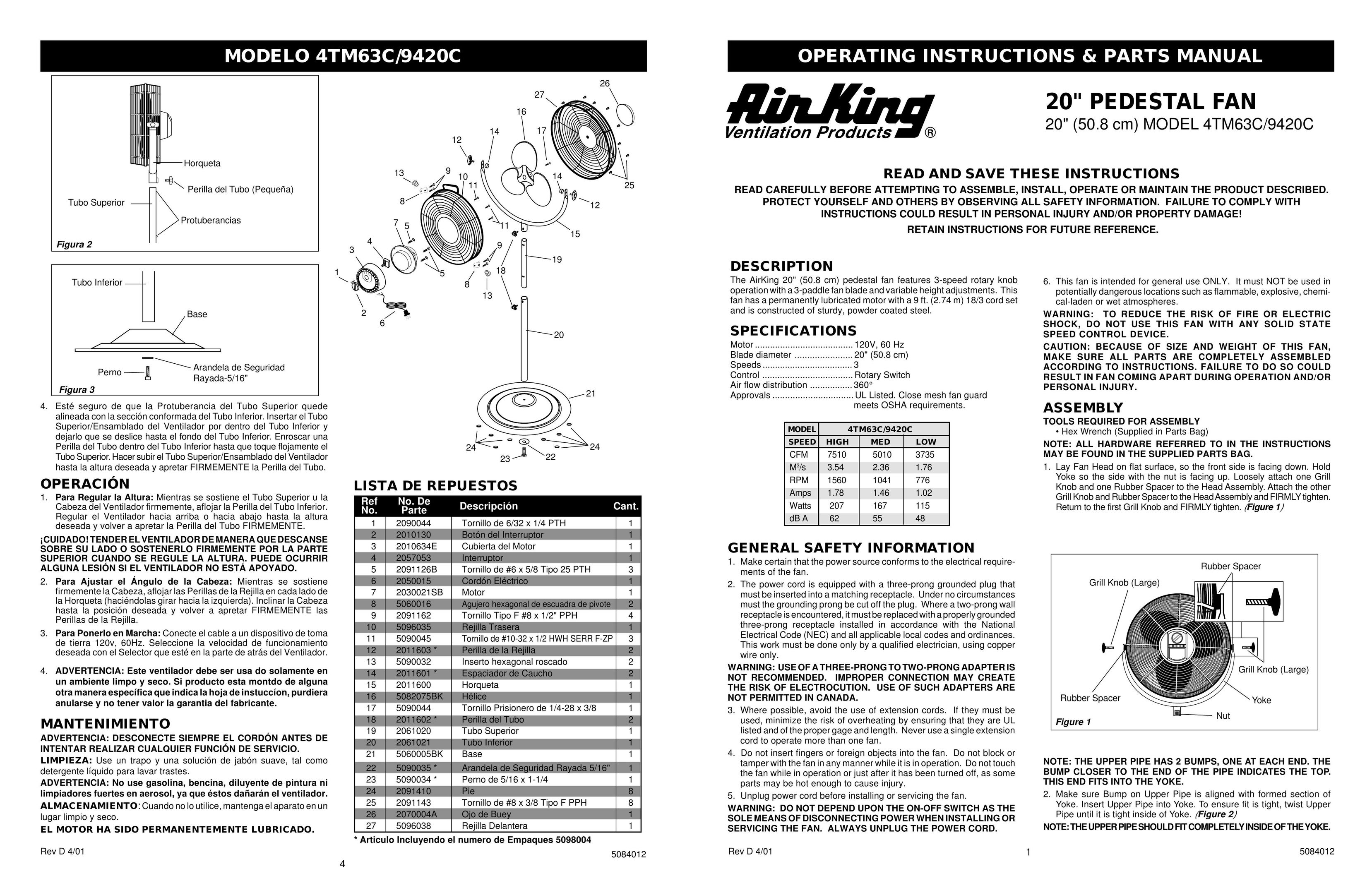 Air King 4TM63C/9420C Fan User Manual