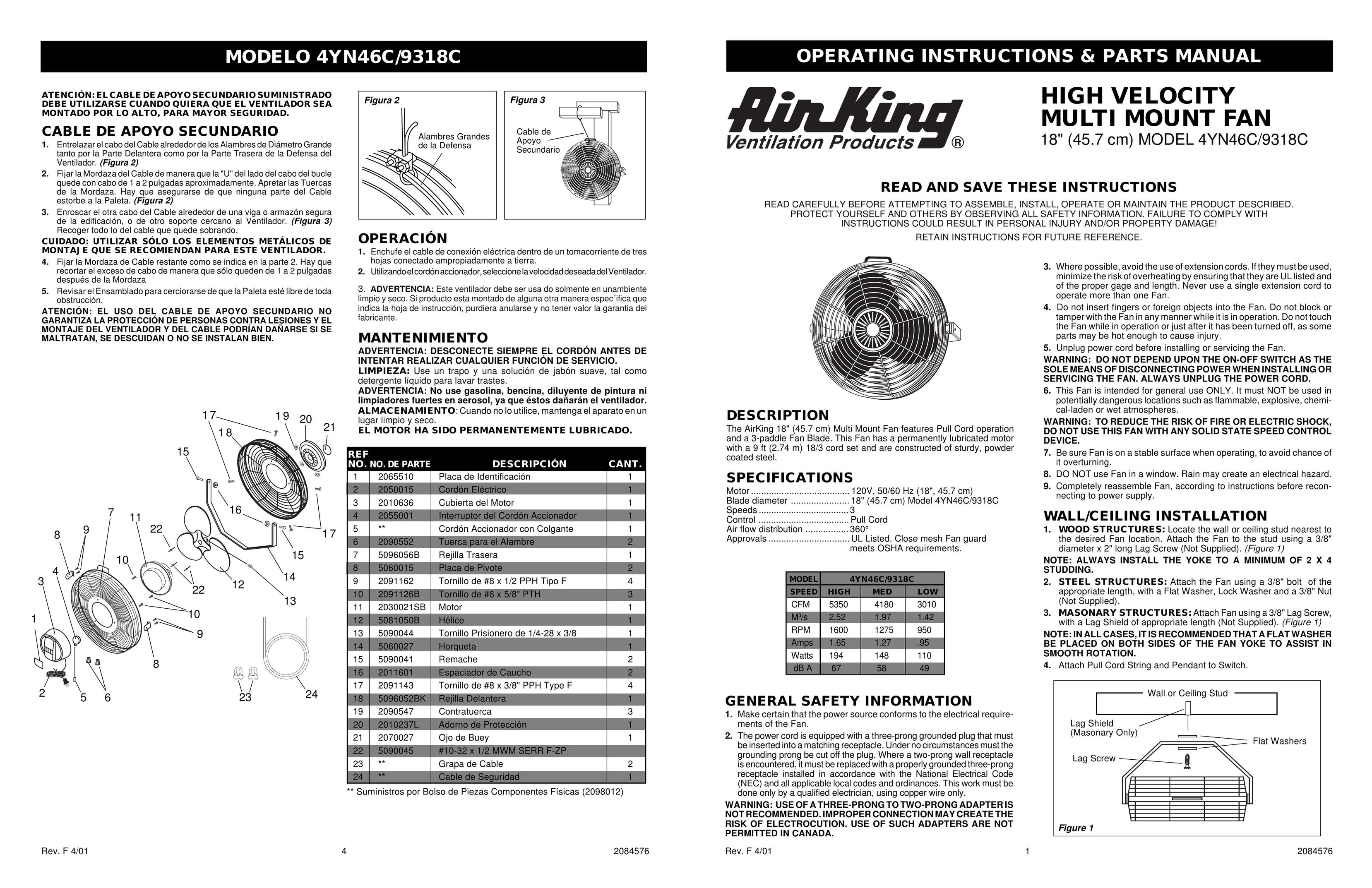 Air King 4YN46C Fan User Manual