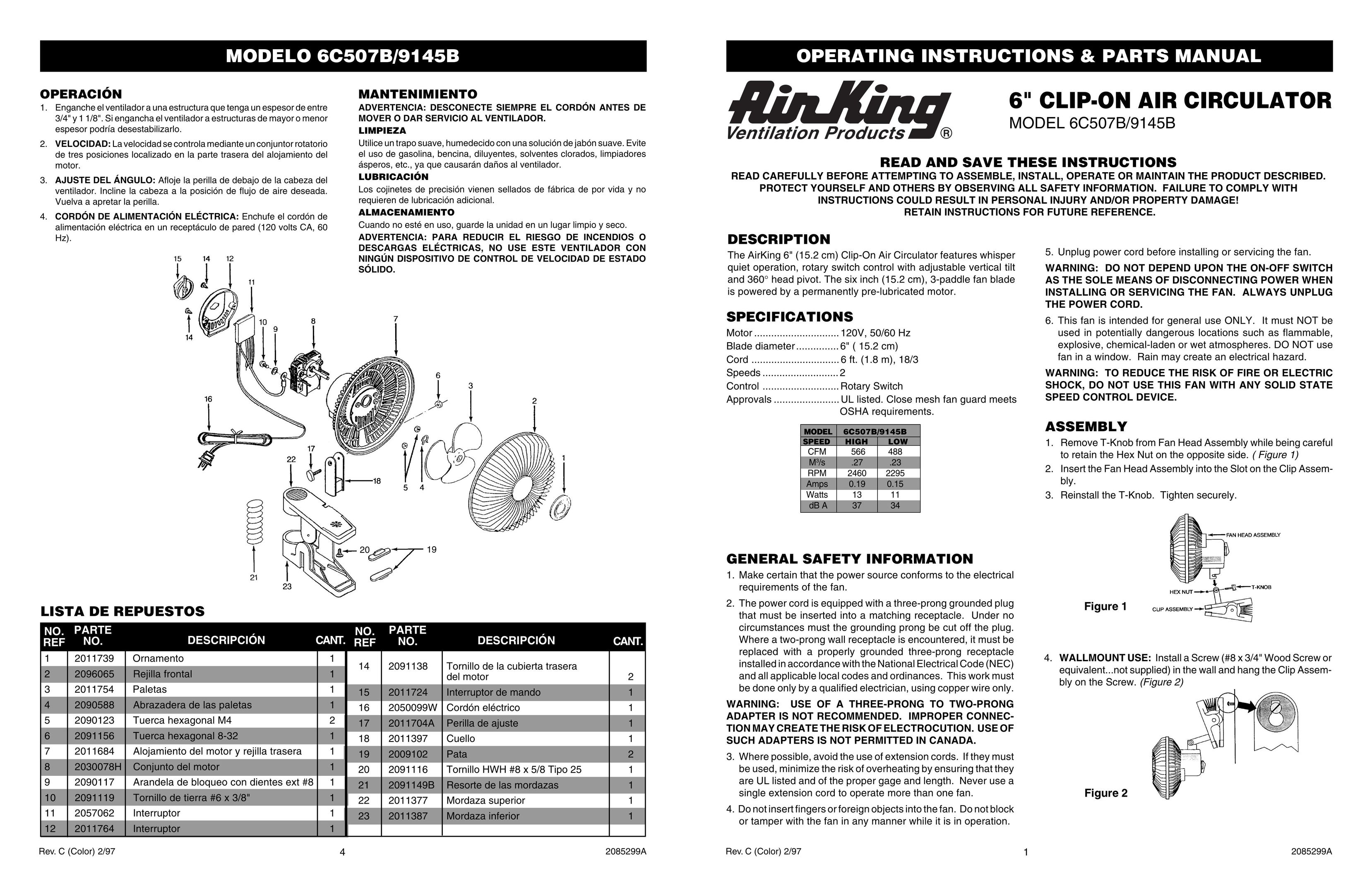 Air King 6C507B/9145B Fan User Manual