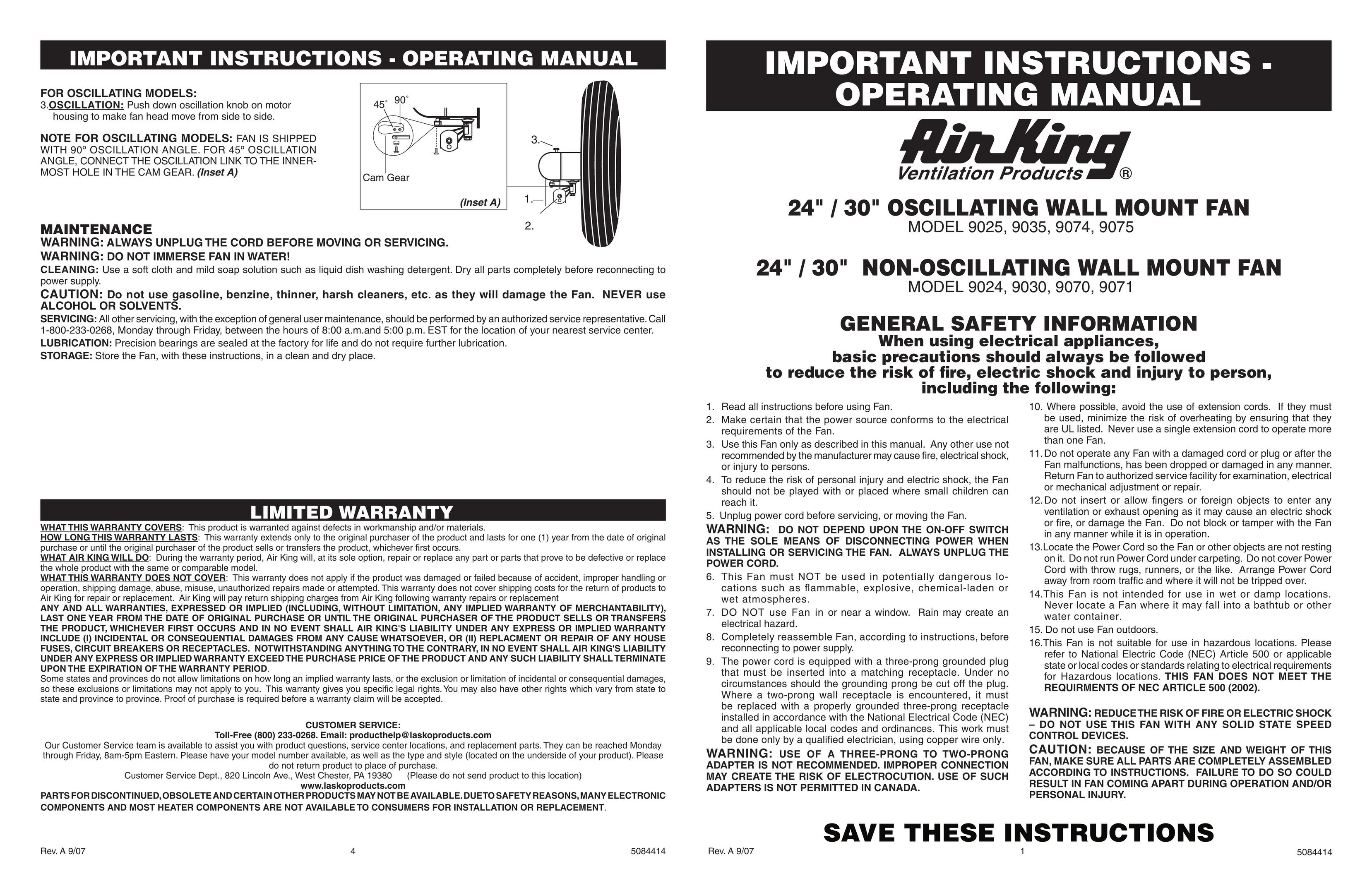 Air King 9025 Fan User Manual