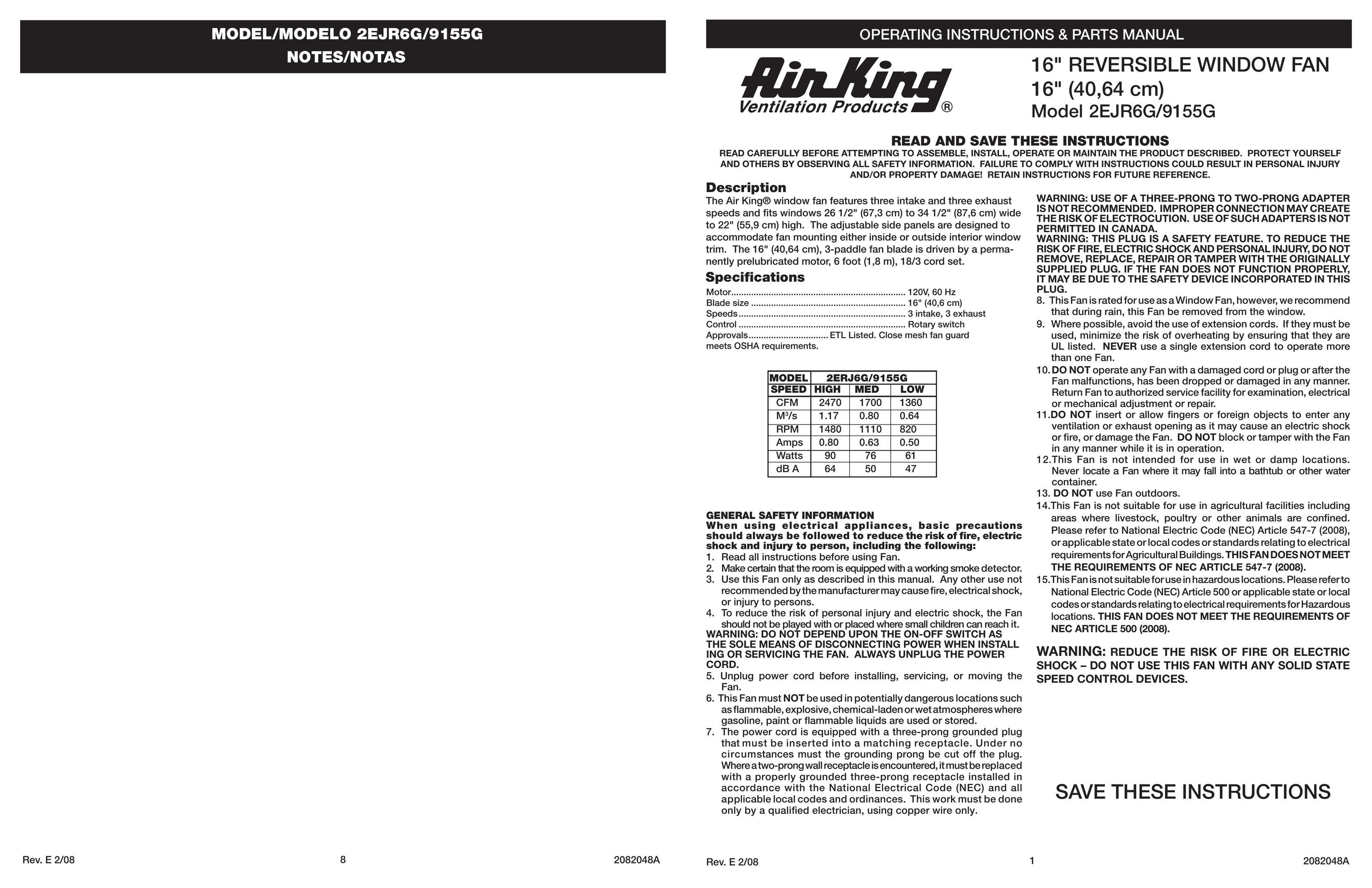 Air King 9155G Fan User Manual