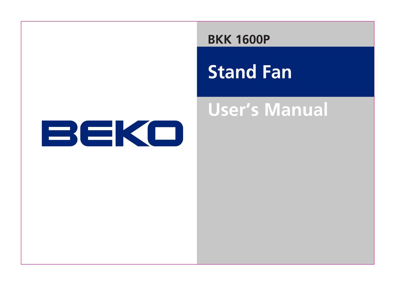 Beko BKK 1600 P Fan User Manual
