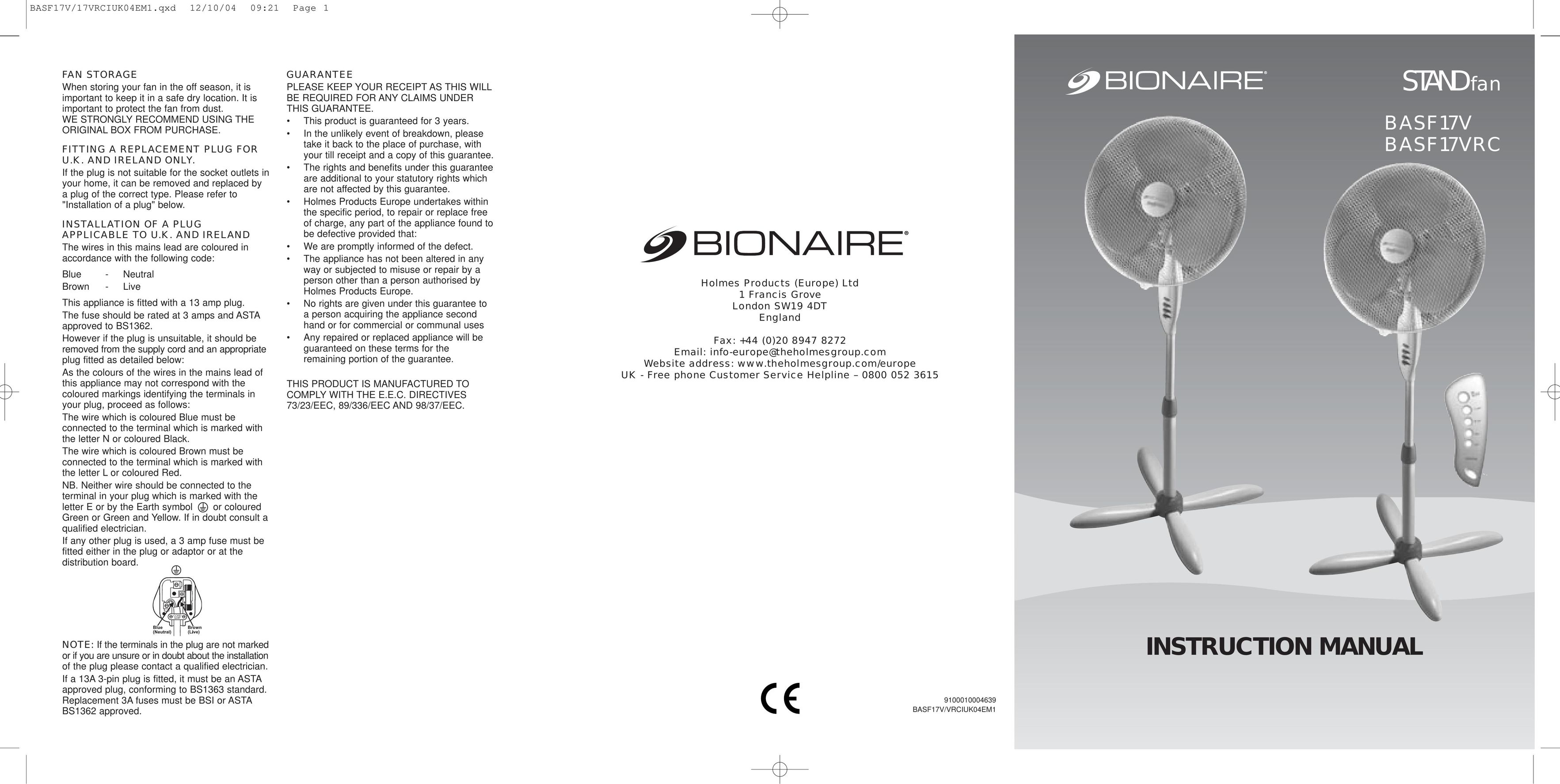 Bionaire BASF17V Fan User Manual