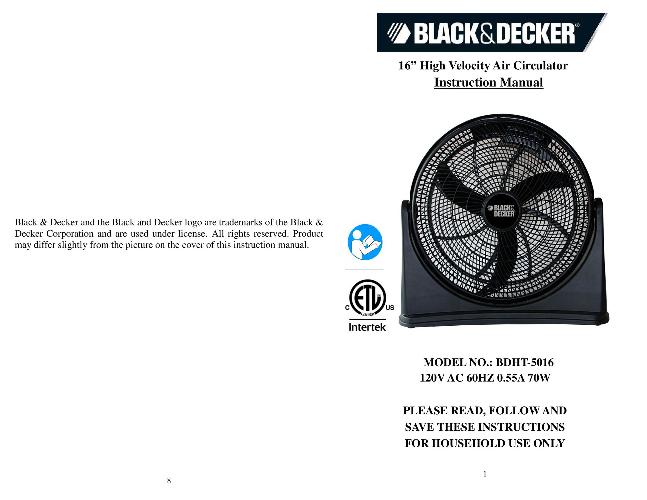 Black & Decker BDHT5016 Fan User Manual