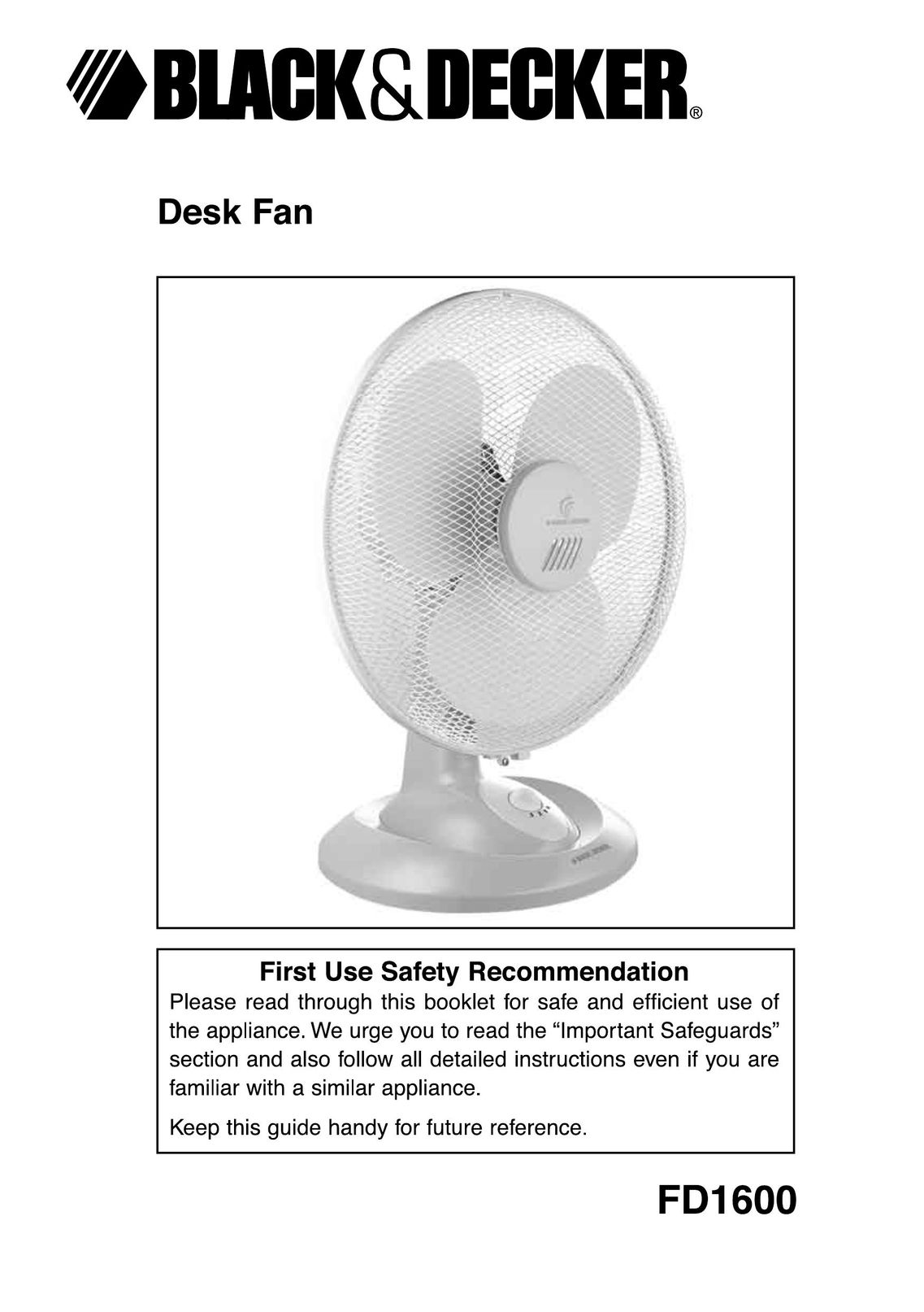 Black & Decker FD1600 Fan User Manual