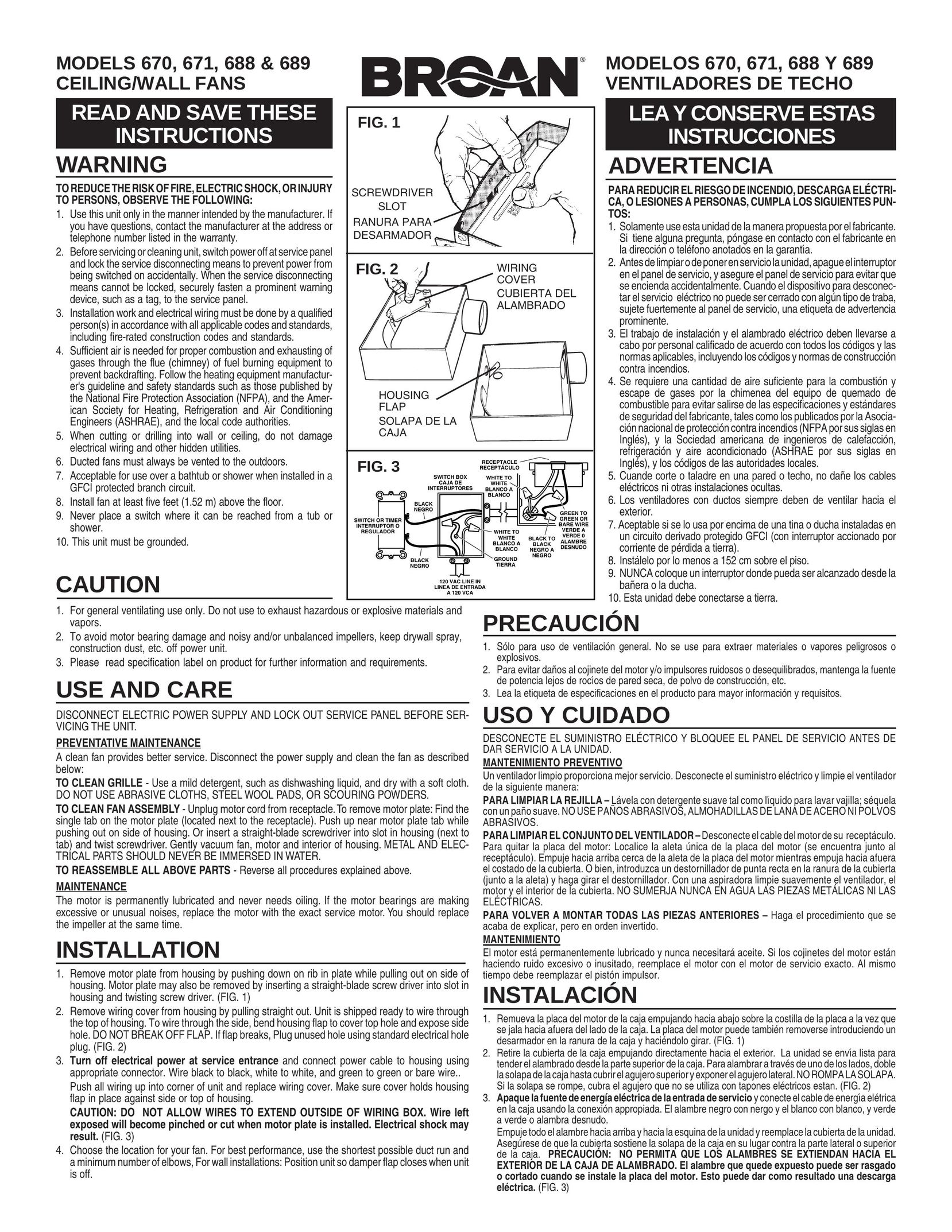 Broan 670 Fan User Manual