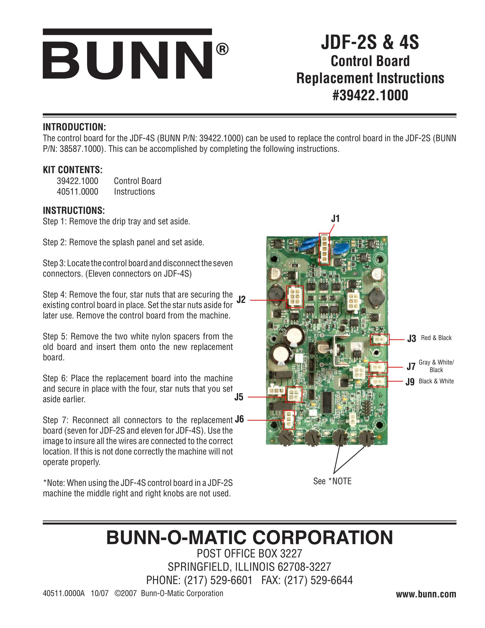 Bunn JDF-4S Fan User Manual