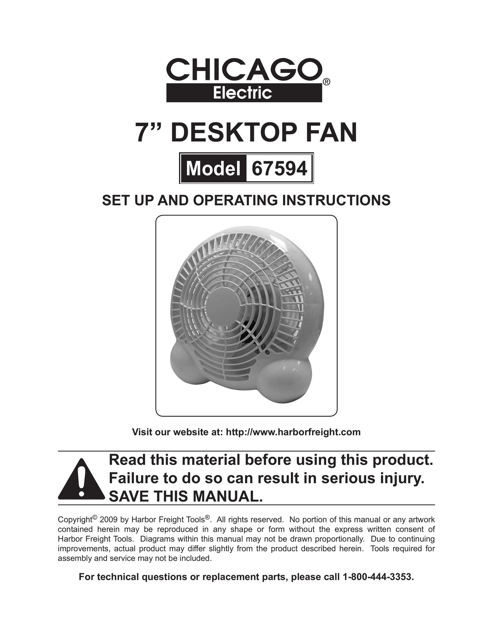 Chicago Electric 67594 Fan User Manual