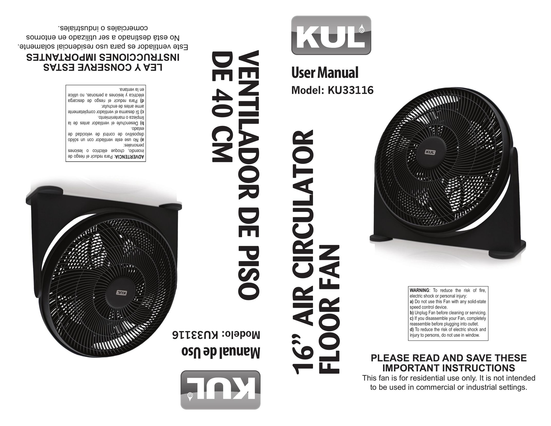 Continental Electric KU33116 Fan User Manual
